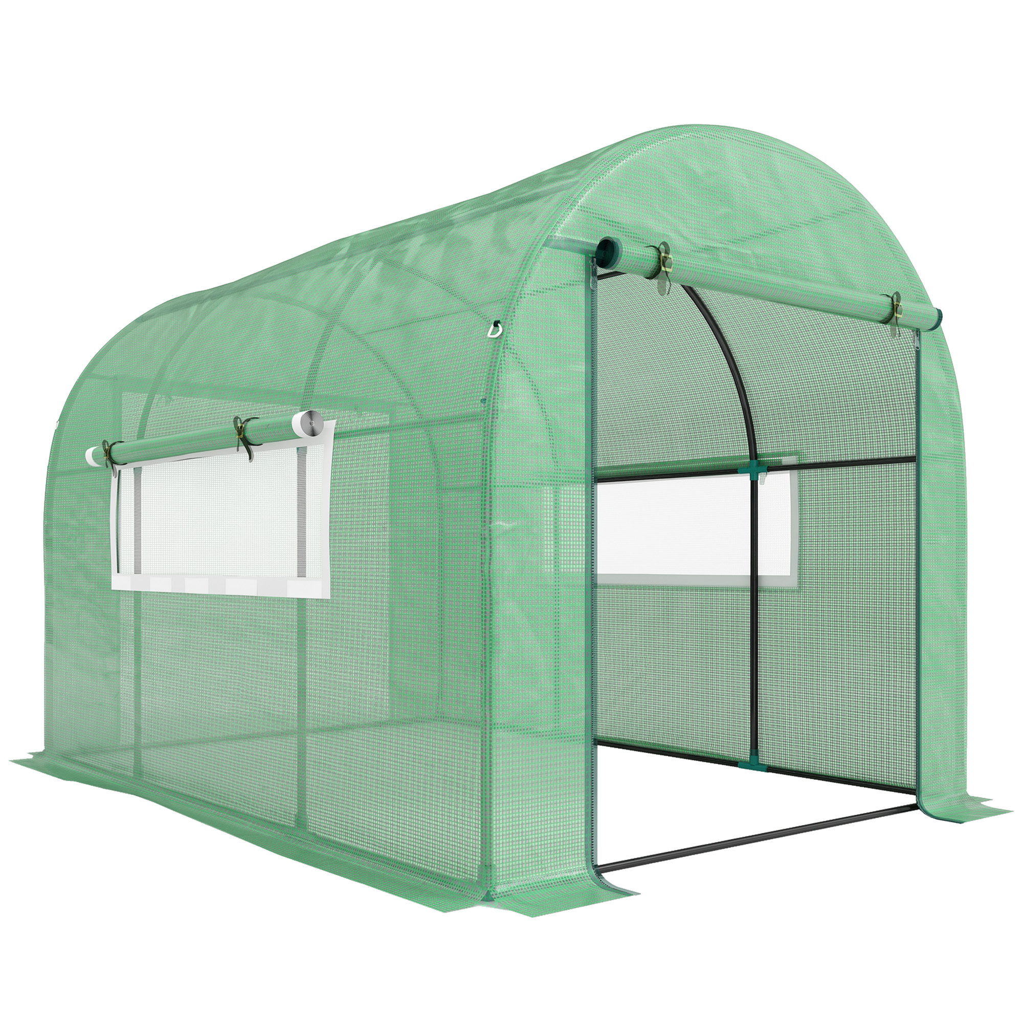Outsunny Serra a Tunnel per Orto 3x2x2 m in Acciaio e PE Anti UV con Porte Avvolgibili e Finestre, Verde Aosom Italy