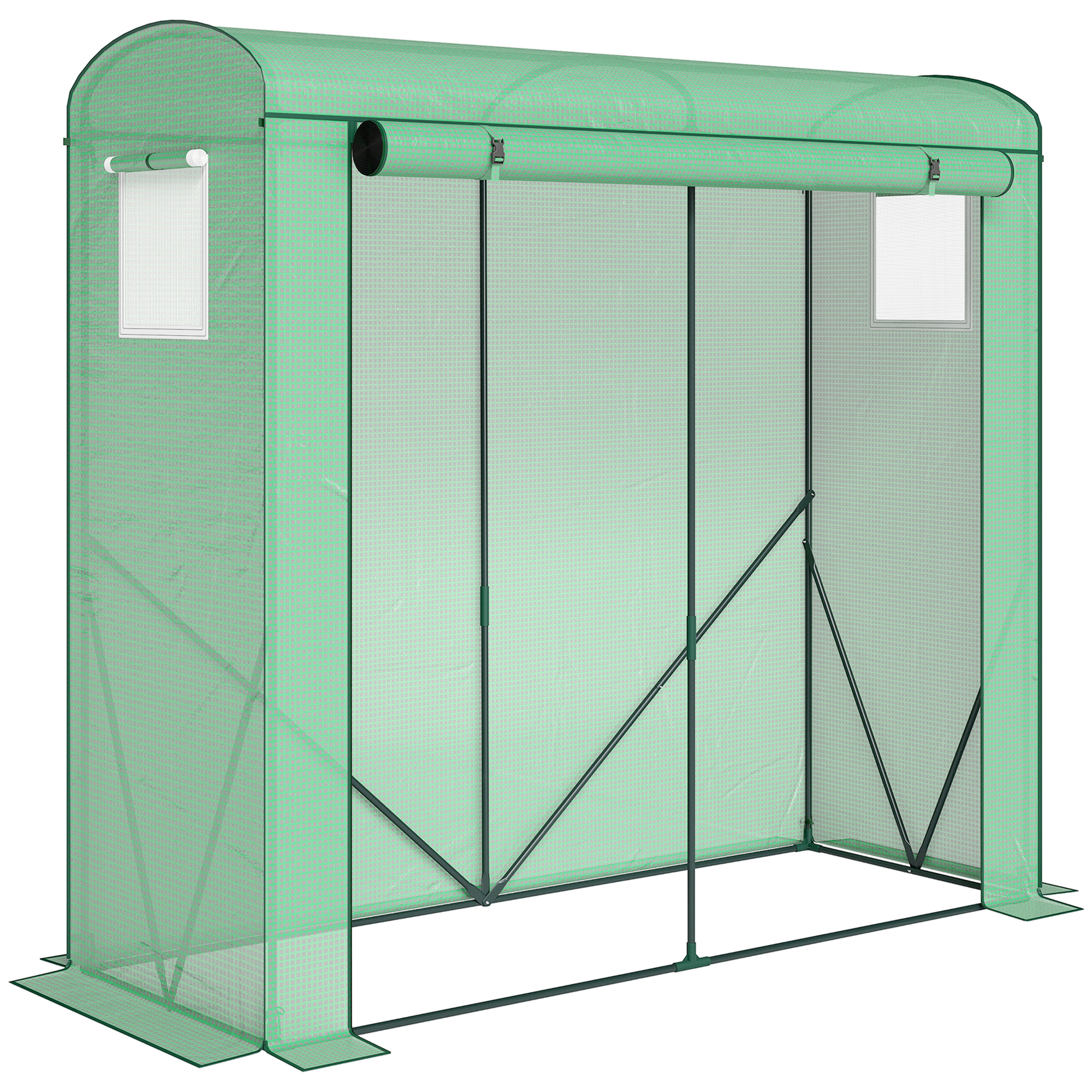 Outsunny Serra da Balcone con Porta Arrotolabile e 2 Finestre in Rete, Serra per Orto con Struttura in Acciaio e Copertura PE, 200x75x188 cm, Verde Aosom Italy