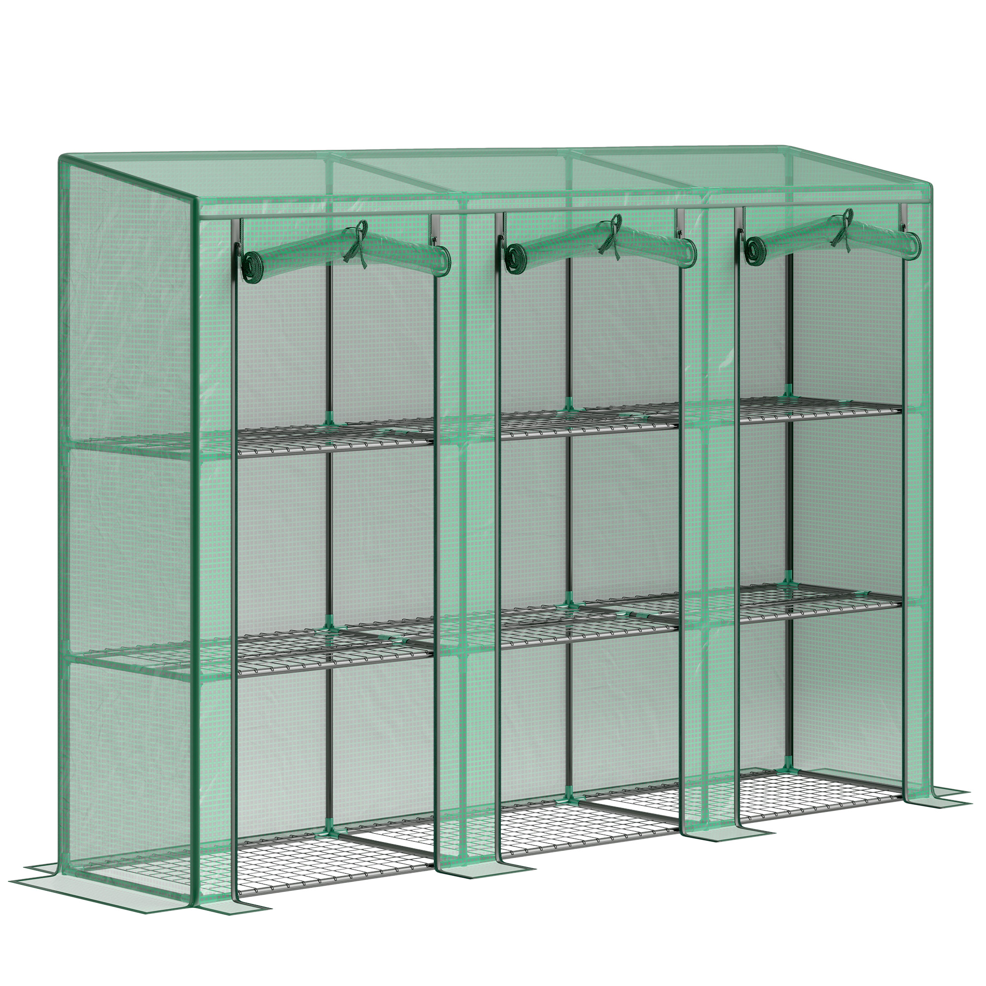 Outsunny Serra da Esterno a 3 Livelli con Porta Avvolgibile con Cerniera 9 Ripiani Copertura in PE 215x46x151cm Verde Aosom Italy Outsunny Serra da Esterno a 3 Livelli con Porta Avvolgibile con Cerniera 9 Ripiani Copertura in PE 215x46x151cm Verde Aosom Italy