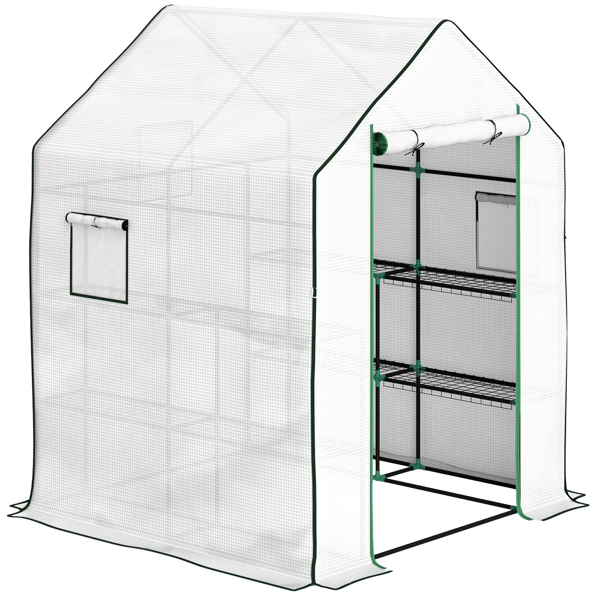 Outsunny Serra da Esterno con 6 Ripiani Porta Avvolgibile Copertura in PE e Telaio in Acciaio 140x143x190 cm Bianco Aosom Italy