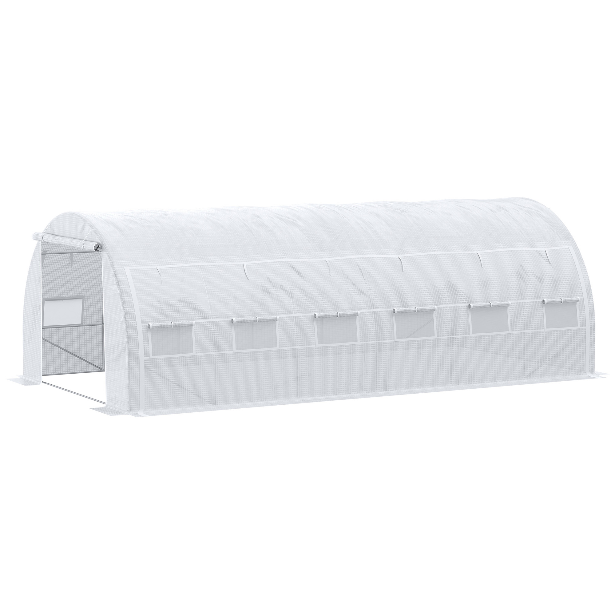 Outsunny Serra da giardino 18 m² dim. 6L x 3l x 2H m con porta + pareti laterali zippate avvolgibili, 12 finestre, acciaio PE ad alta densità 140 g/m² Anti-UV bianco