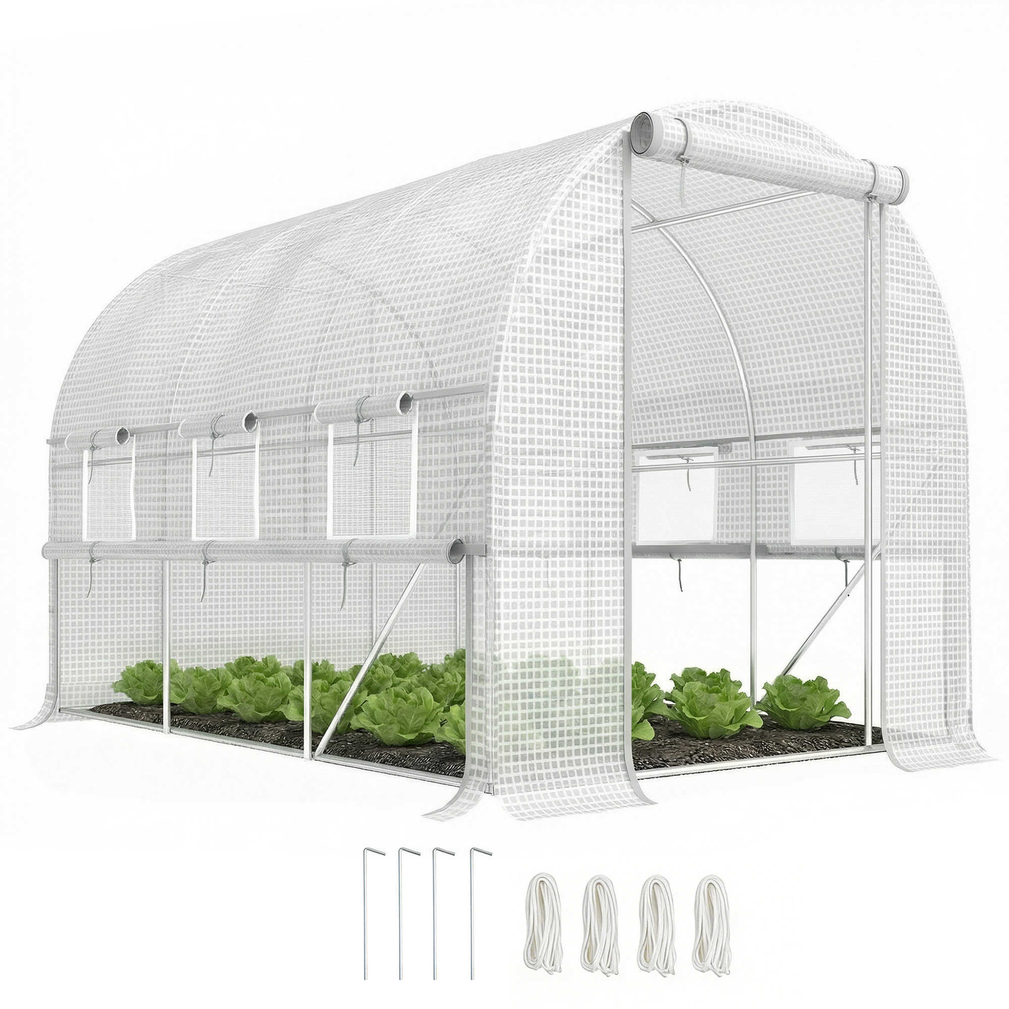 Outsunny Serra da Giardino 2.95x2x2m a Tunnel in Acciaio e Copertura PE Anti-UV, Porte con Zip e Finestre a Rete, Serra per Orto, Bianco Aosom Italy