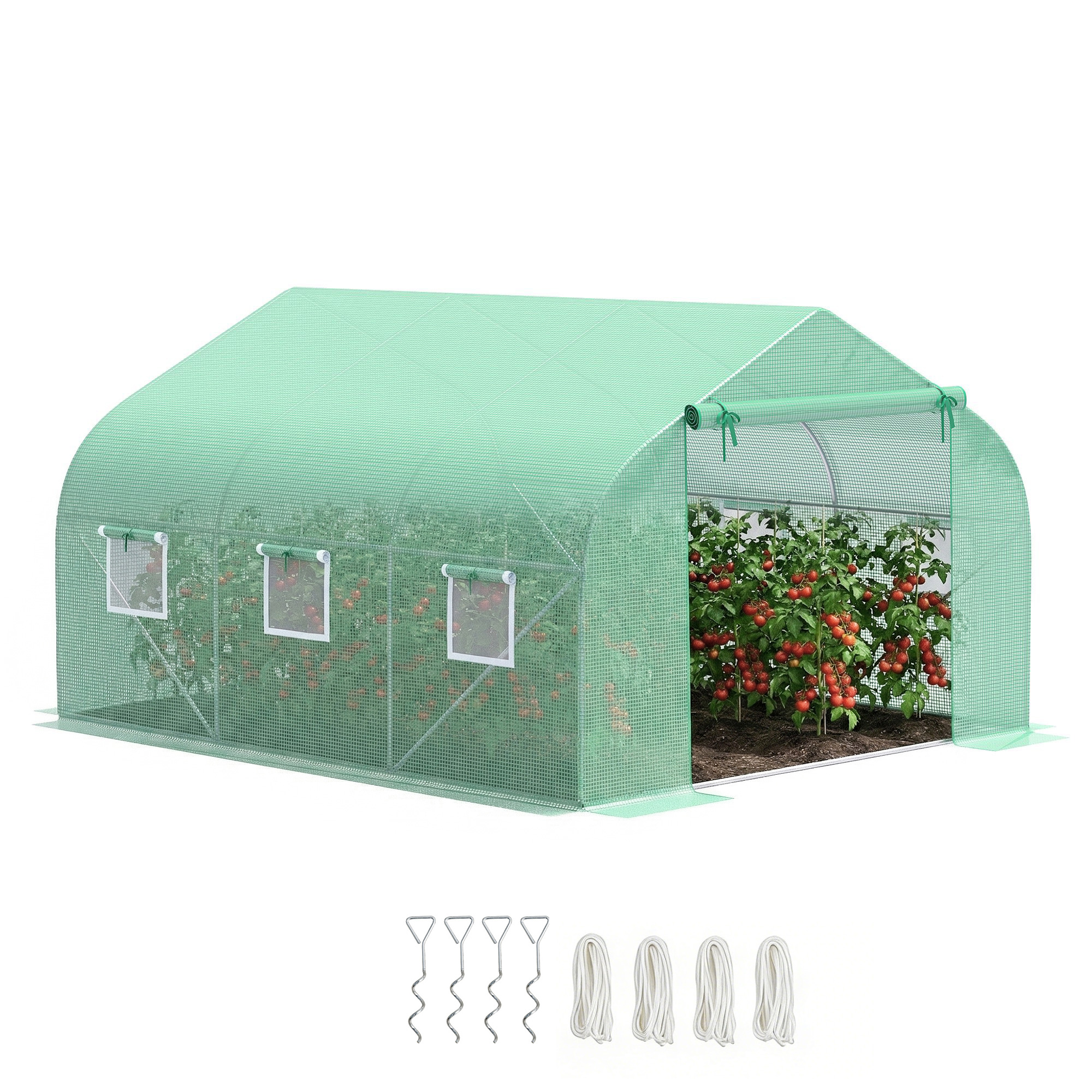 Outsunny Serra da Giardino 3.5 x 3 x 2m Serra con Tetto a Spiovente in PE per Piante Verde Aosom