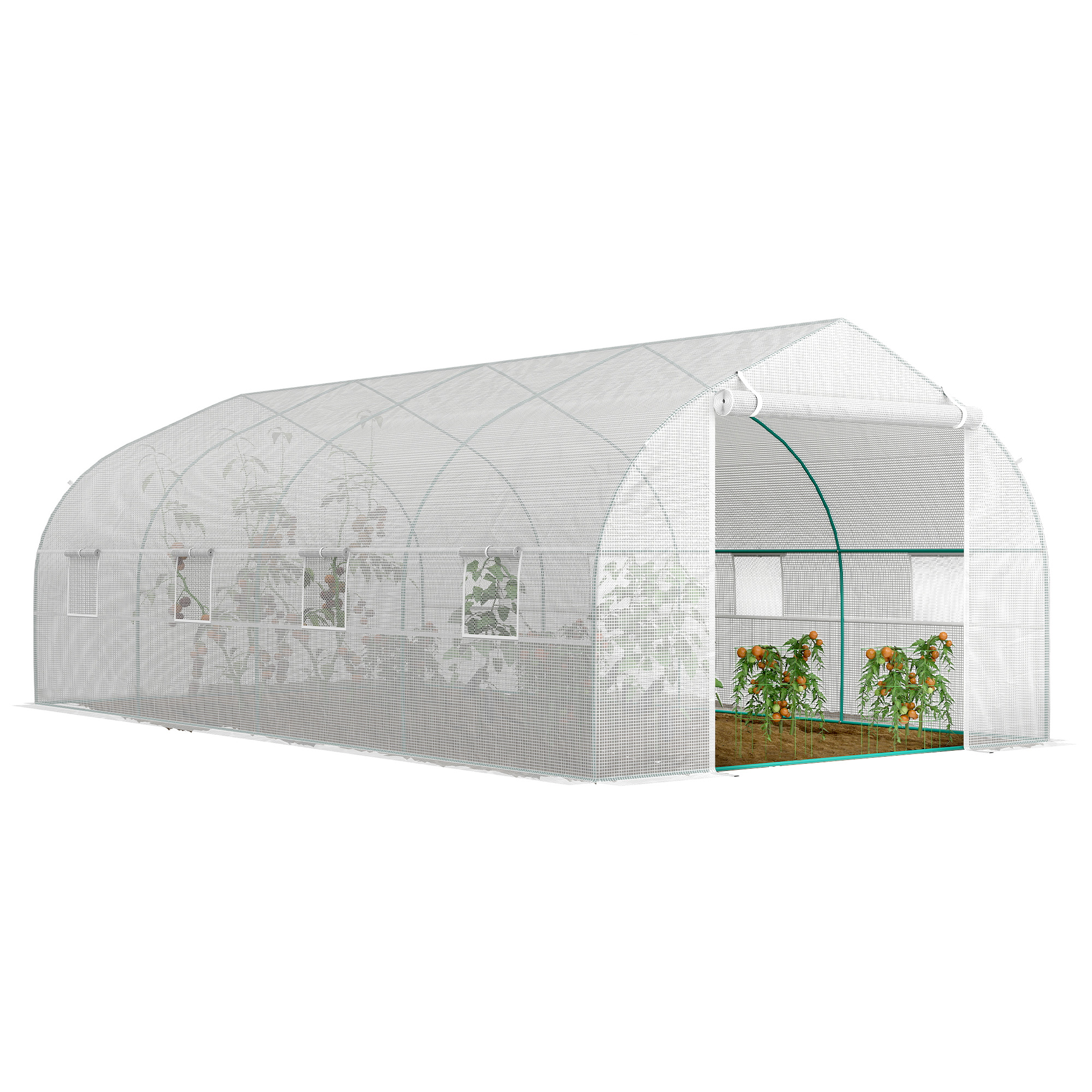 Outsunny Serra da Giardino 6x3x2m con 8 Finestre e Porta Avvolgibile, Copertura Anti-Raggi UV, Serra per Orto in Acciaio e PP, Bianco Aosom Italy