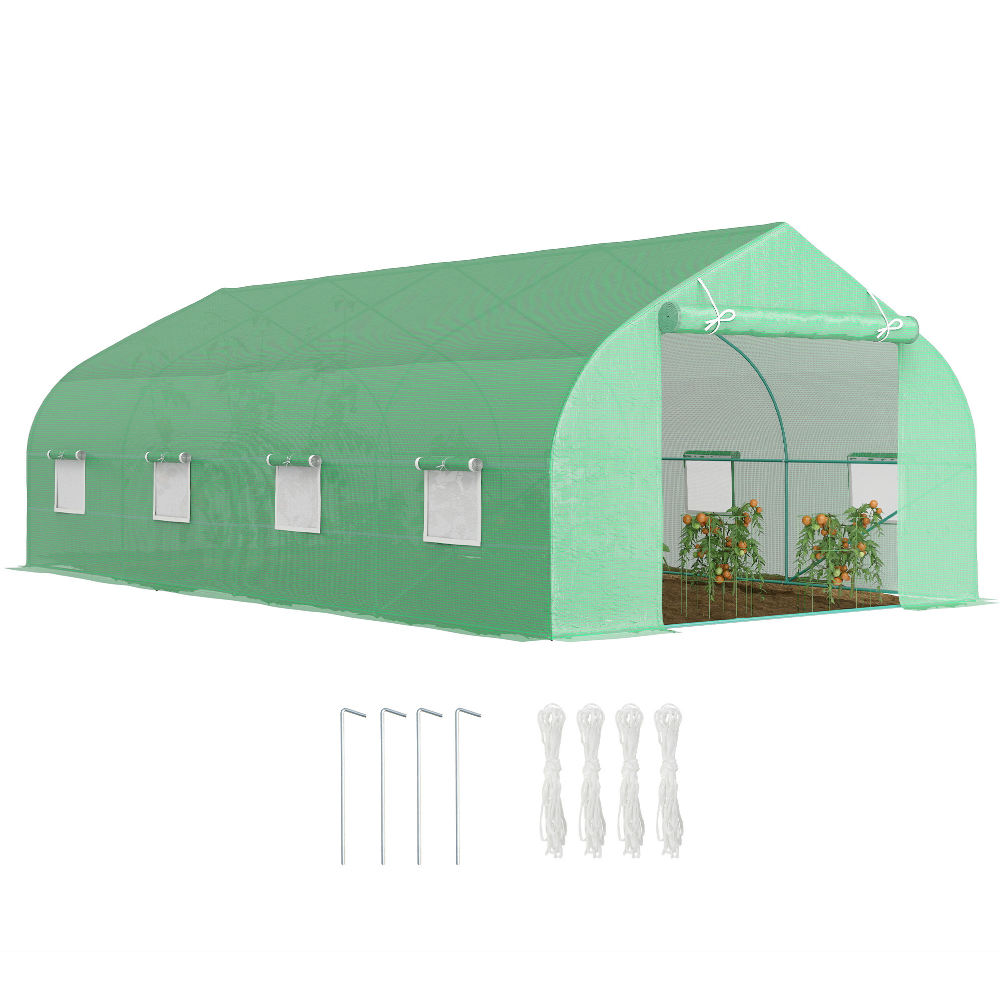Outsunny Serra da Giardino 6x3x2m con Tetto a Spiovente in PE per Piante, Verde Aosom