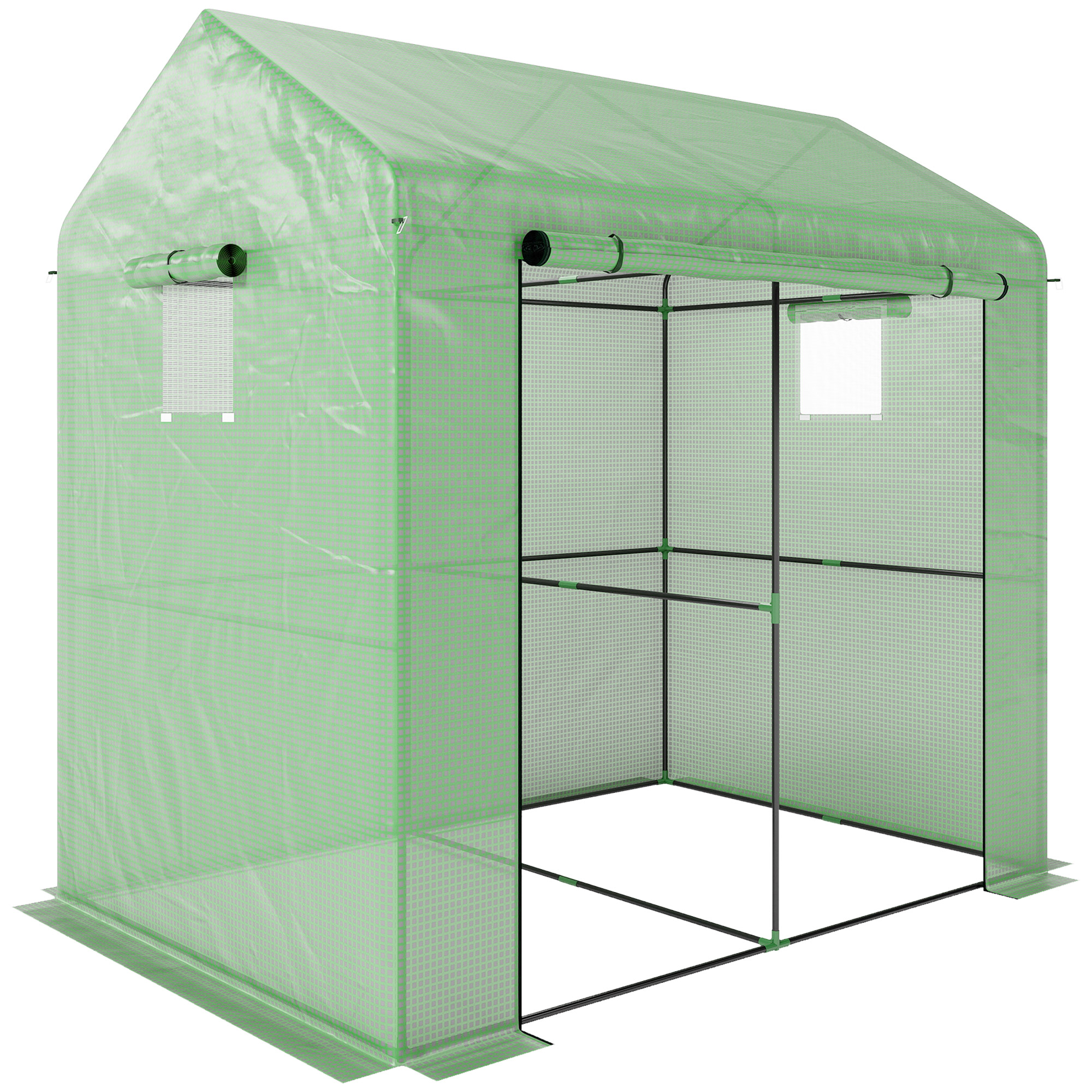 Outsunny Serra da Giardino a 2 Sezioni con Porta e Finestre Avvolgibili, in Acciaio e PE, 200x140x200 cm, Verde Aosom