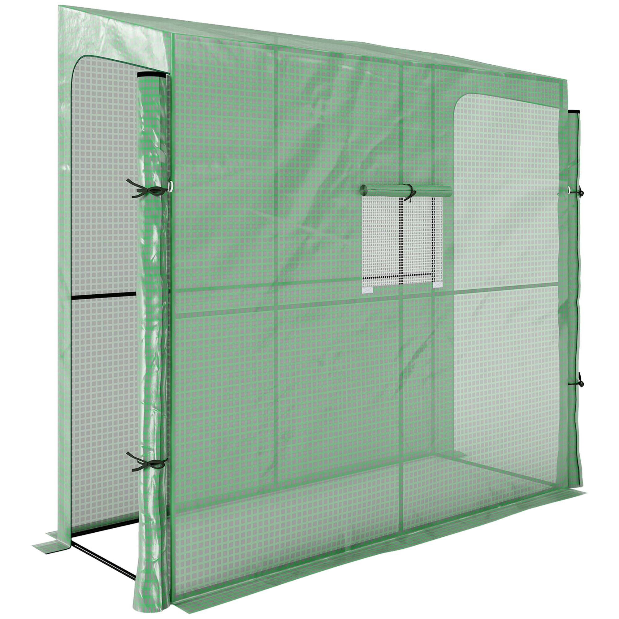 Outsunny Serra da Giardino a Muro con 2 Porte Avvolgibili e Copertura in PE Anti UV, 200x80x200cm, Verde Aosom