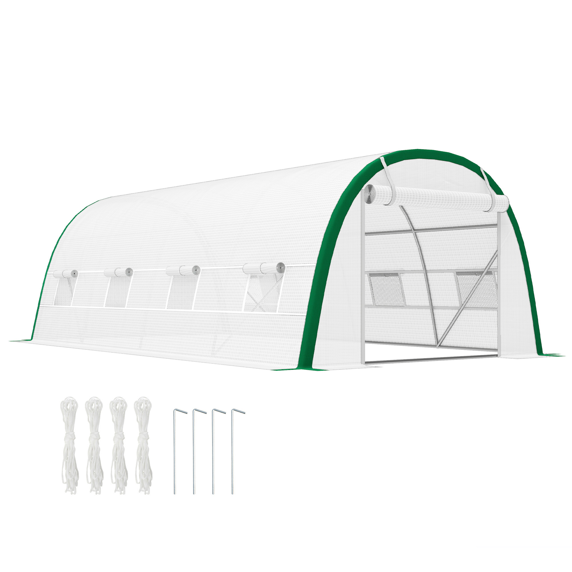 Outsunny Serra da Giardino a Tunnel 18 m² dim con 8 finestre, Zip Arrotolabile, Acciaio zincato, Telo PE, 6L x 3l x 2H m, Bianco Aosom Italy Outsunny Serra da Giardino a Tunnel 18 m² dim con 8 finestre, Zip Arrotolabile, Acciaio zincato, Telo PE, 6L x 3l x 2H m, Bianco Aosom Italy