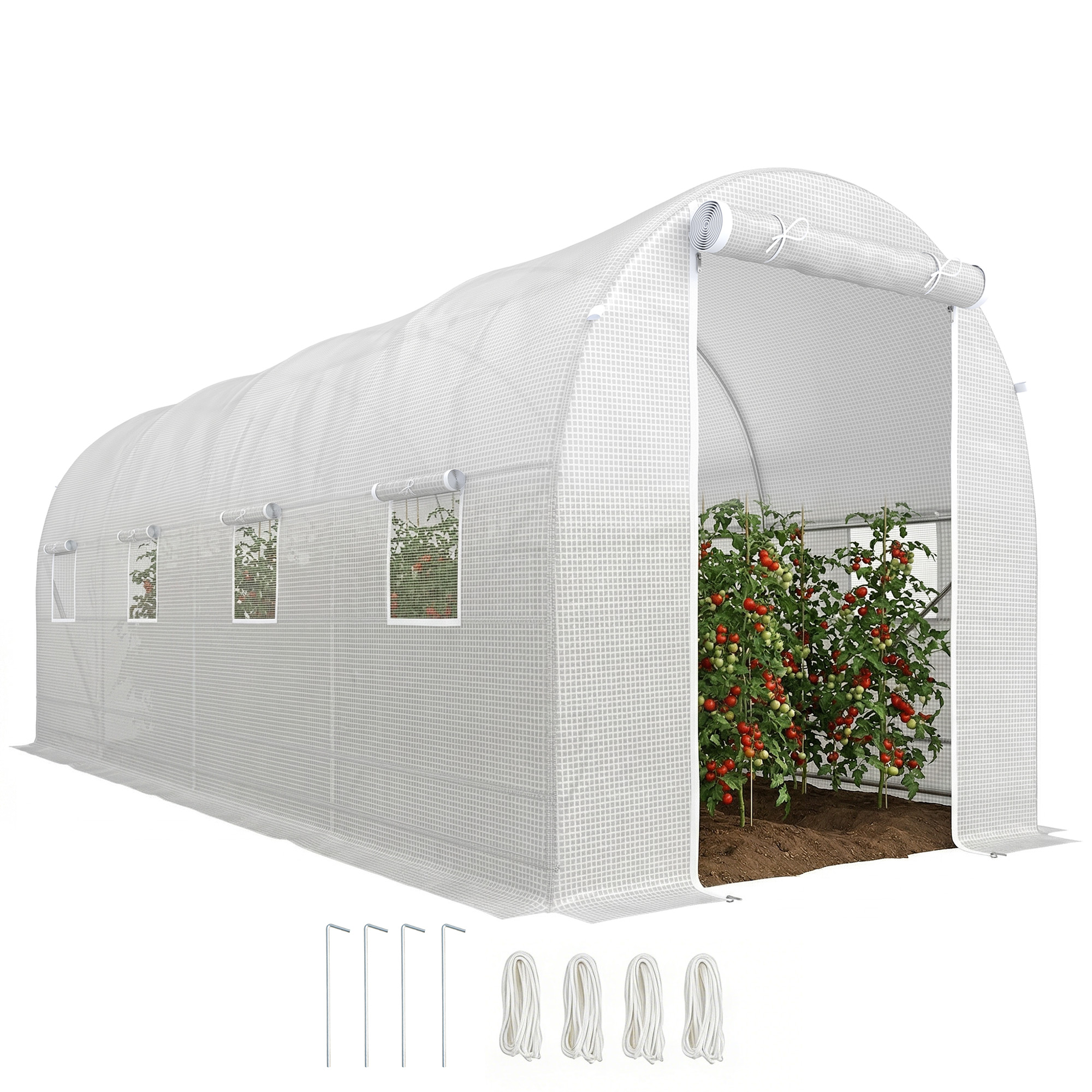 Outsunny Serra da Giardino a Tunnel 5x2x2m con Struttura in Acciaio e Telo in Polietilene, Bianco Aosom