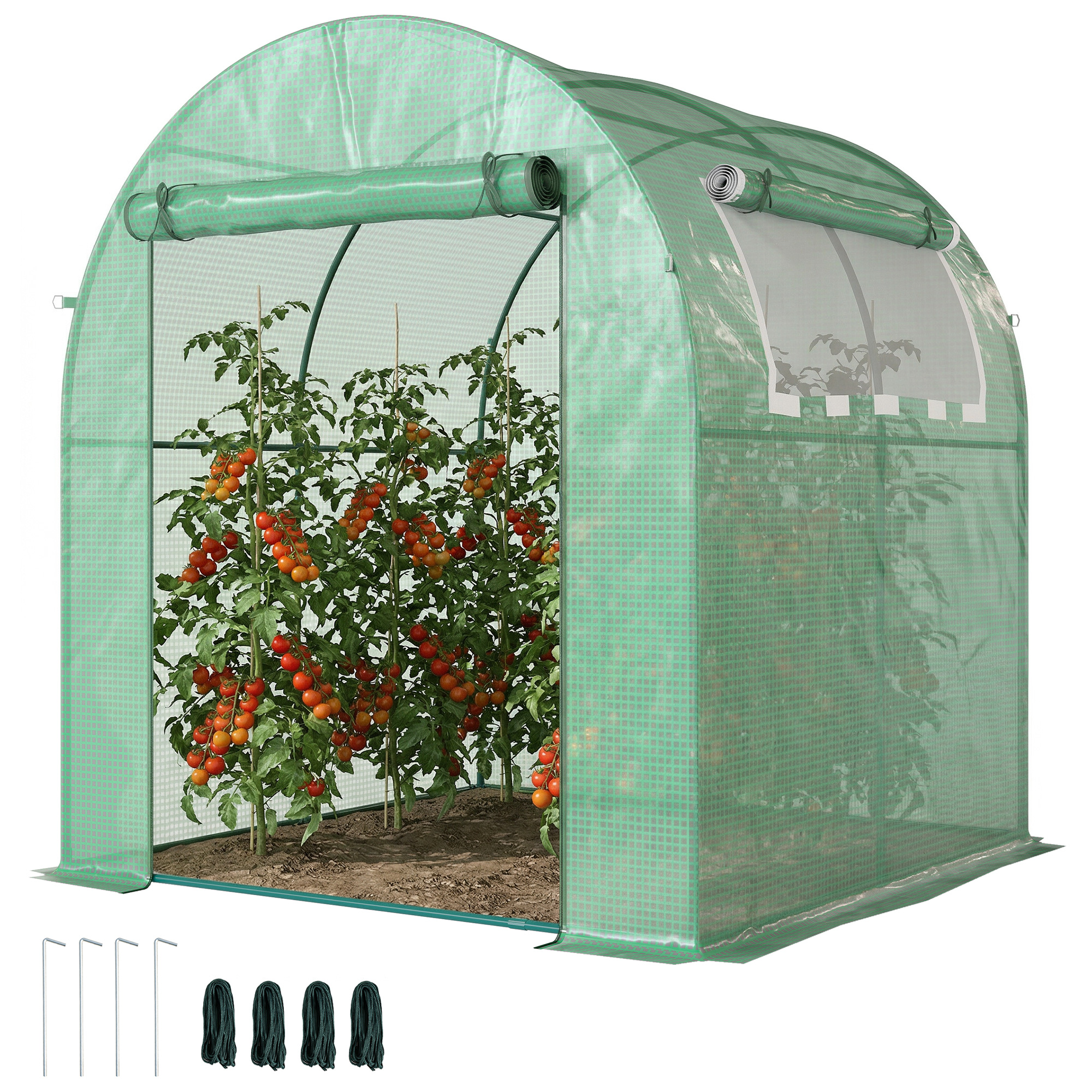 Outsunny Serra da Giardino a Tunnel con Porte e Finestre Avvolgibili in PE Verde, 180x180x200cm Aosom