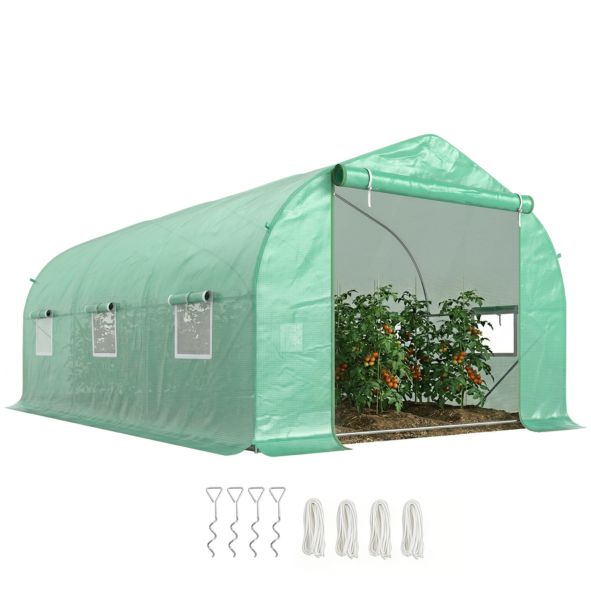 Outsunny Serra da Giardino a Tunnel con Tetto Spiovente in PE e Tubi d'Acciaio 4.5 × 3 × 2m Verde Scuro Aosom