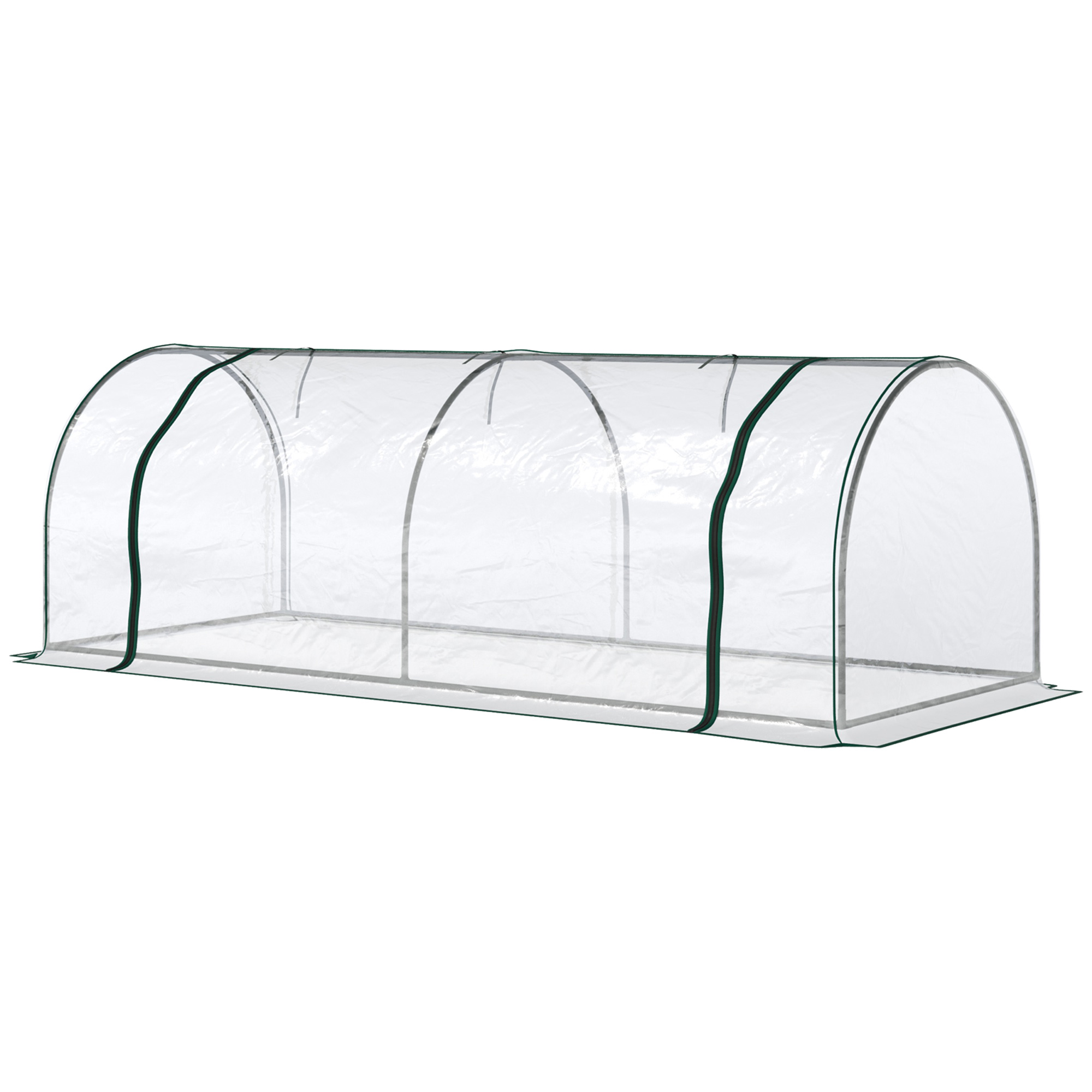 Outsunny Serra da Giardino a tunnel lungo con Porte Anteriori a Cerniera e 4 cinghie angolari, in Acciaio e PVC, 250x100x80 cm, Verde Scuro Aosom Italy