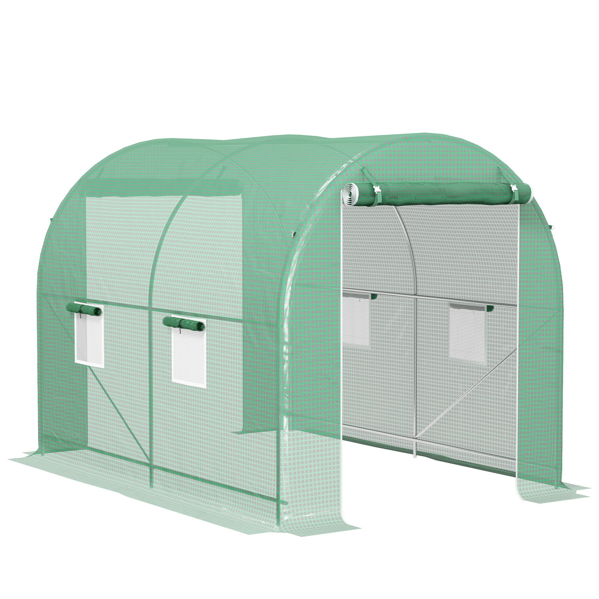 Outsunny Serra da Giardino a Tunnel Superficie Terra 6 m² telaio Tubolare rinforzato Porta con zip 4 finestre avvolgibili Verde