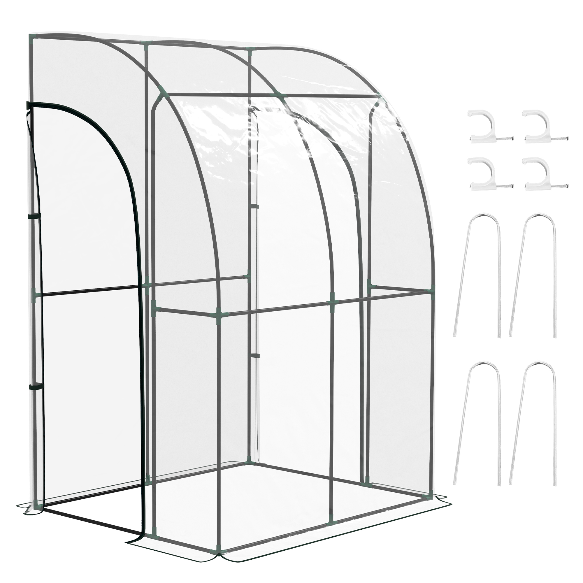 Outsunny Serra da giardino adossata con 2 porte con cerniera avvolgibili in acciao PVC transparente Outsunny Serra da giardino adossata con 2 porte con cerniera avvolgibili in acciao PVC transparente