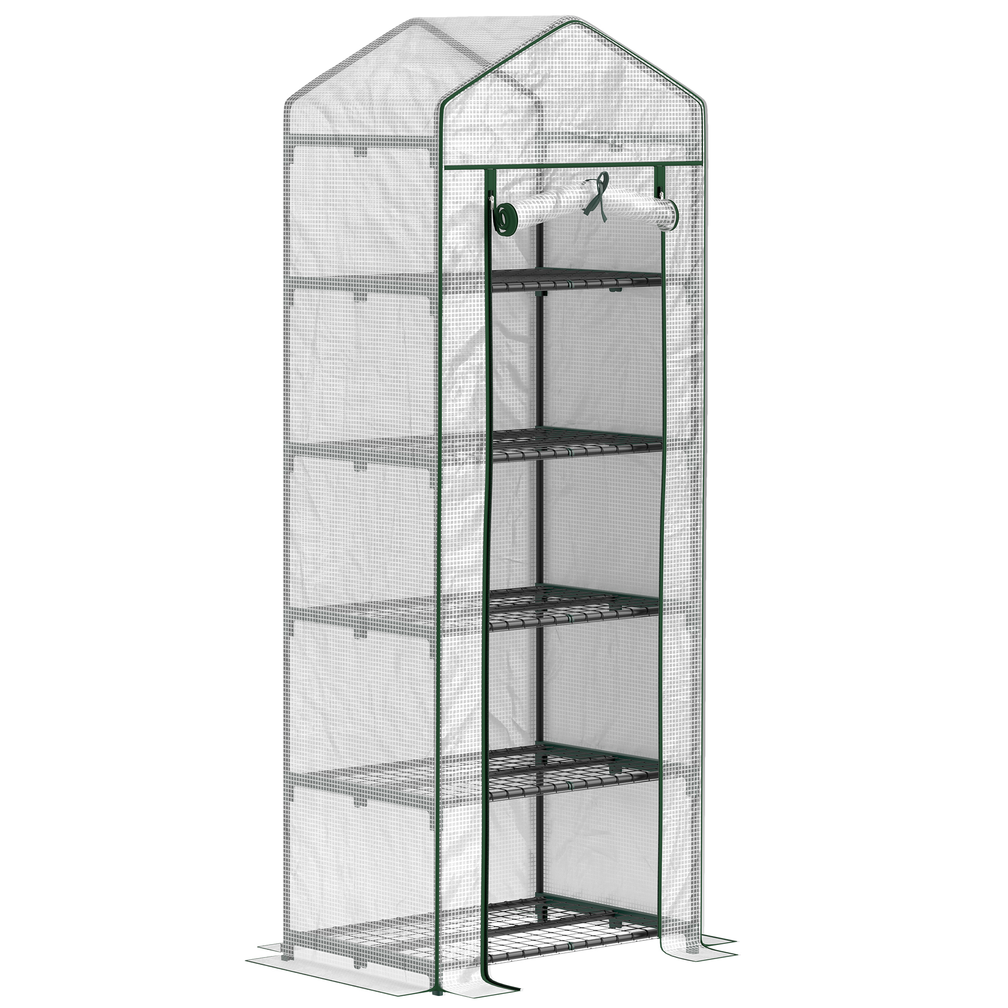 Outsunny Serra da giardino balcone con 5 ripiani 0,69 x 0,49 x 1,93 m in acciaio con copertura rimovibile in PE bianco