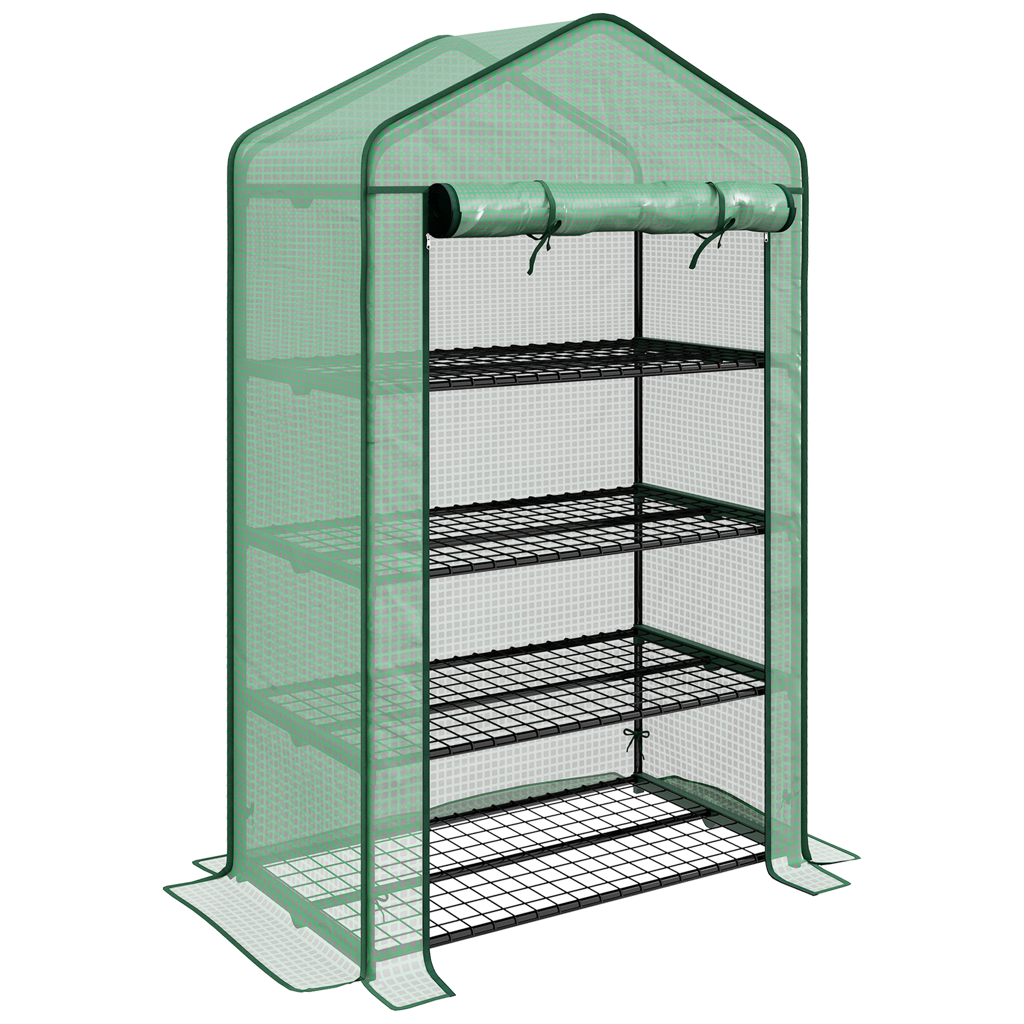 Outsunny Serra da Giardino Balcone con Ripiani 4 Livelli 90L x 49l x 160H cm Acciaio zincato Telone Rimovibile PE Alta densità Verde
