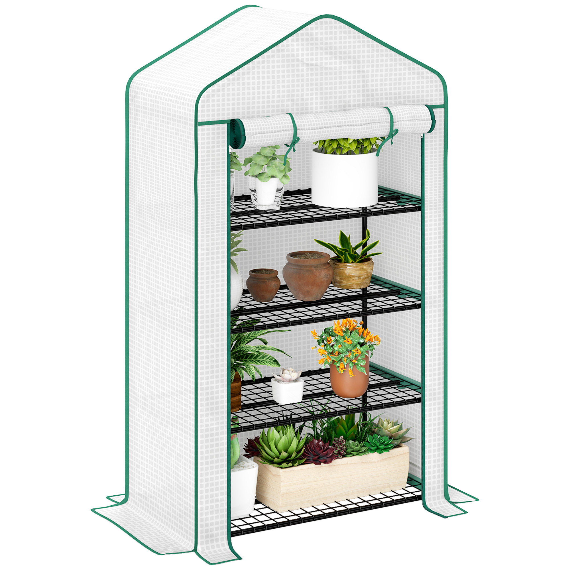 Outsunny Serra da giardino balcone con ripiano 4 livelli 90 x 49 x 160 cm acciaio zincato telo PE alta densità bianco