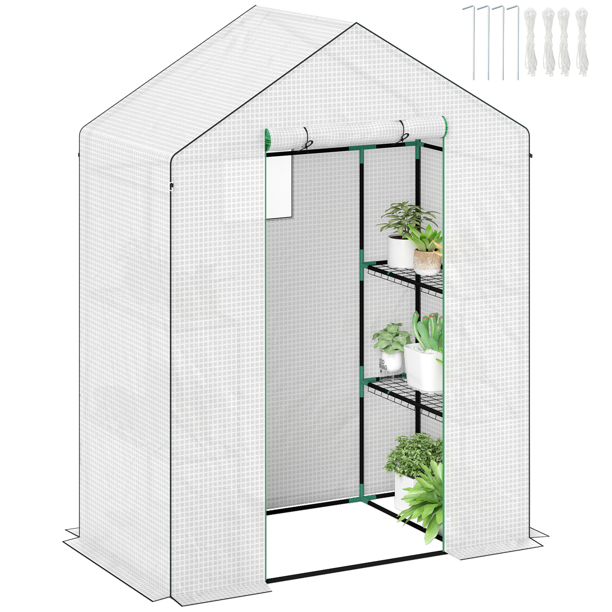 Outsunny Serra da giardino con 1 porta 1 finestra 3 livelli per Verdure Piante Fiori Tela PE 143 x 74 x 190 cm bianco Aosom Italy