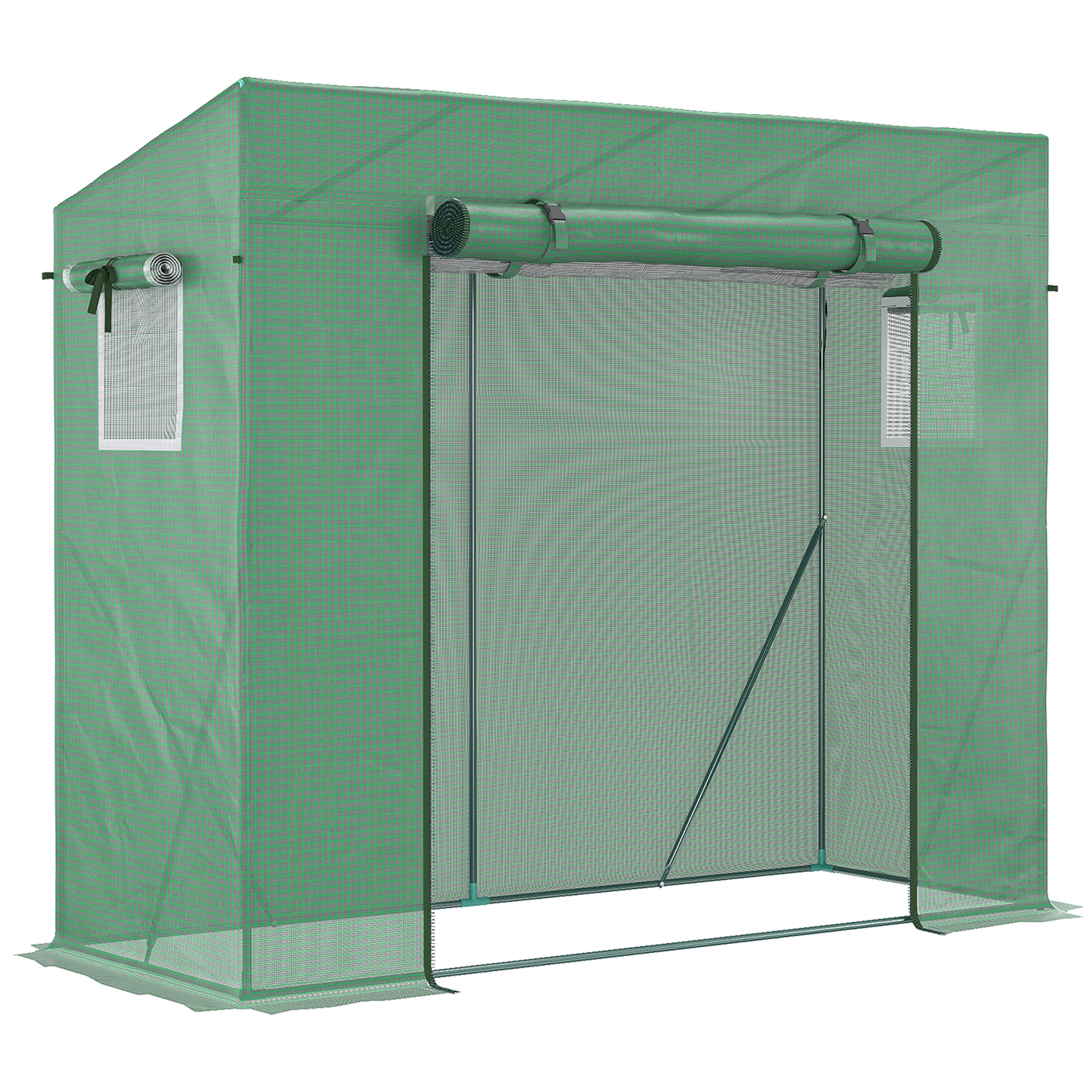 Outsunny Serra da Giardino con 2 Finestre e Porta Avvolgibile per Orto in Acciaio e Copertura in PE Anti-Raggi UV, 200x77x148-169cm, Verde Aosom Italy