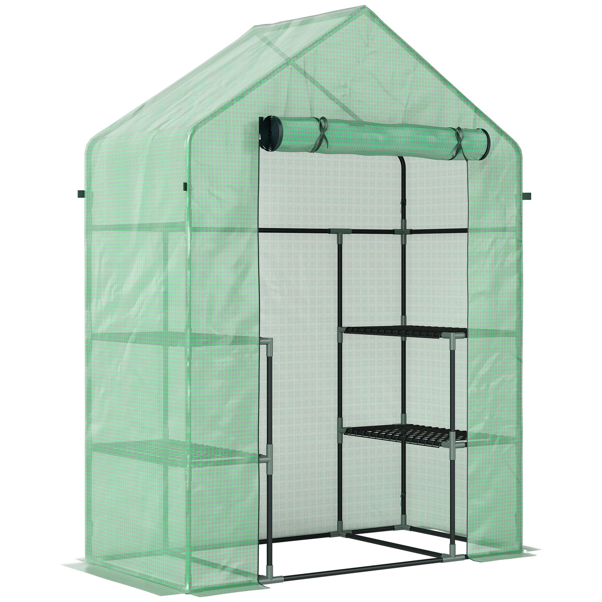 Outsunny Serra da Giardino con 2 Mensole a 3 Livelli e Ingresso a Zip, in Acciaio e PE, 142x73x195 cm, Verde Aosom Italy Outsunny Serra da Giardino con 2 Mensole a 3 Livelli e Ingresso a Zip, in Acciaio e PE, 142x73x195 cm, Verde Aosom Italy
