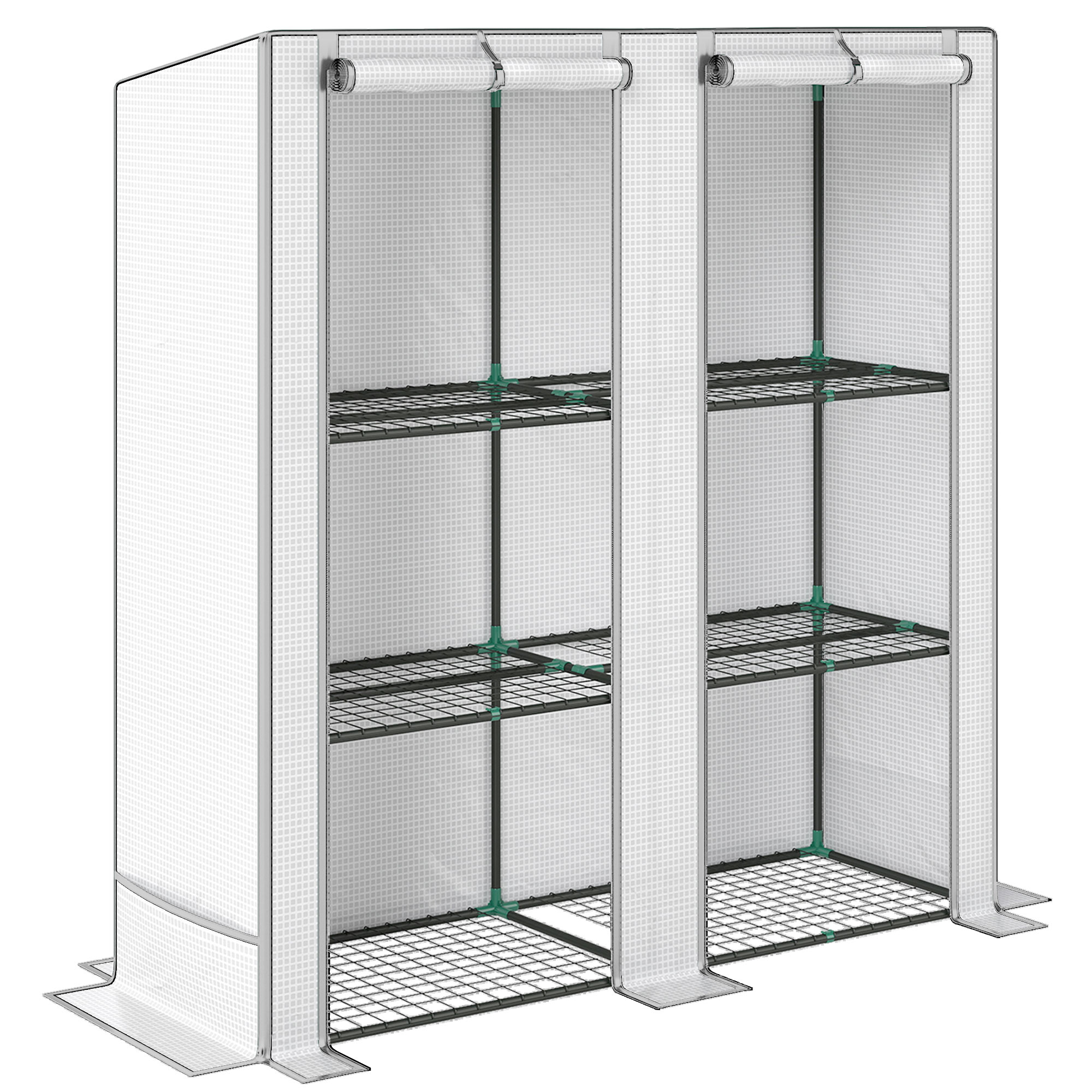 Outsunny Serra da Giardino con 2 Porte Avvolgibili, Scaffale a 3 Ripiani e Tasche Laterali, Bianco e Grigio Aosom Italy