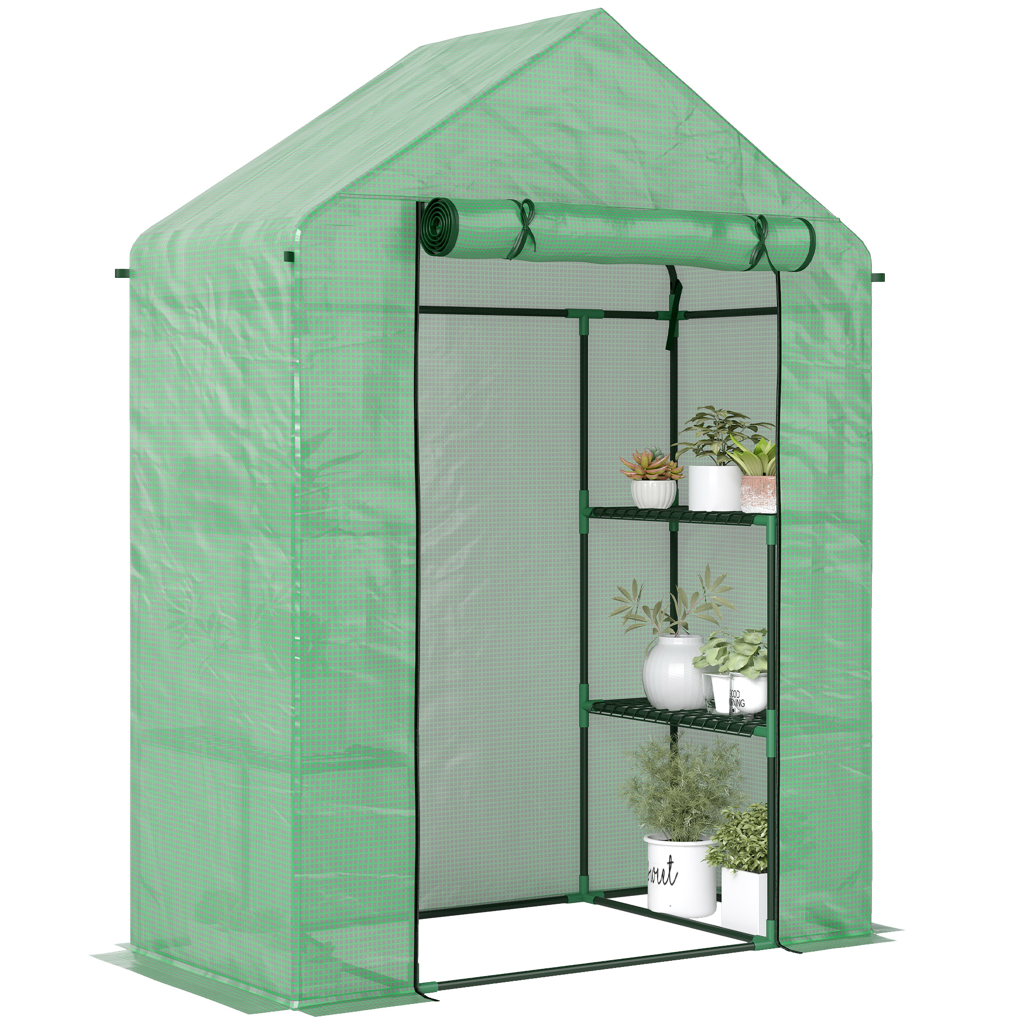 Outsunny Serra da Giardino con 4 Ripiani e Copertura in PE, Porta avvolgibile con Cerniera, Struttura in acciaio, 141x72x191cm, Verde Aosom Italy Outsunny Serra da Giardino con 4 Ripiani e Copertura in PE, Porta avvolgibile con Cerniera, Struttura in acciaio, 141x72x191cm, Verde Aosom Italy