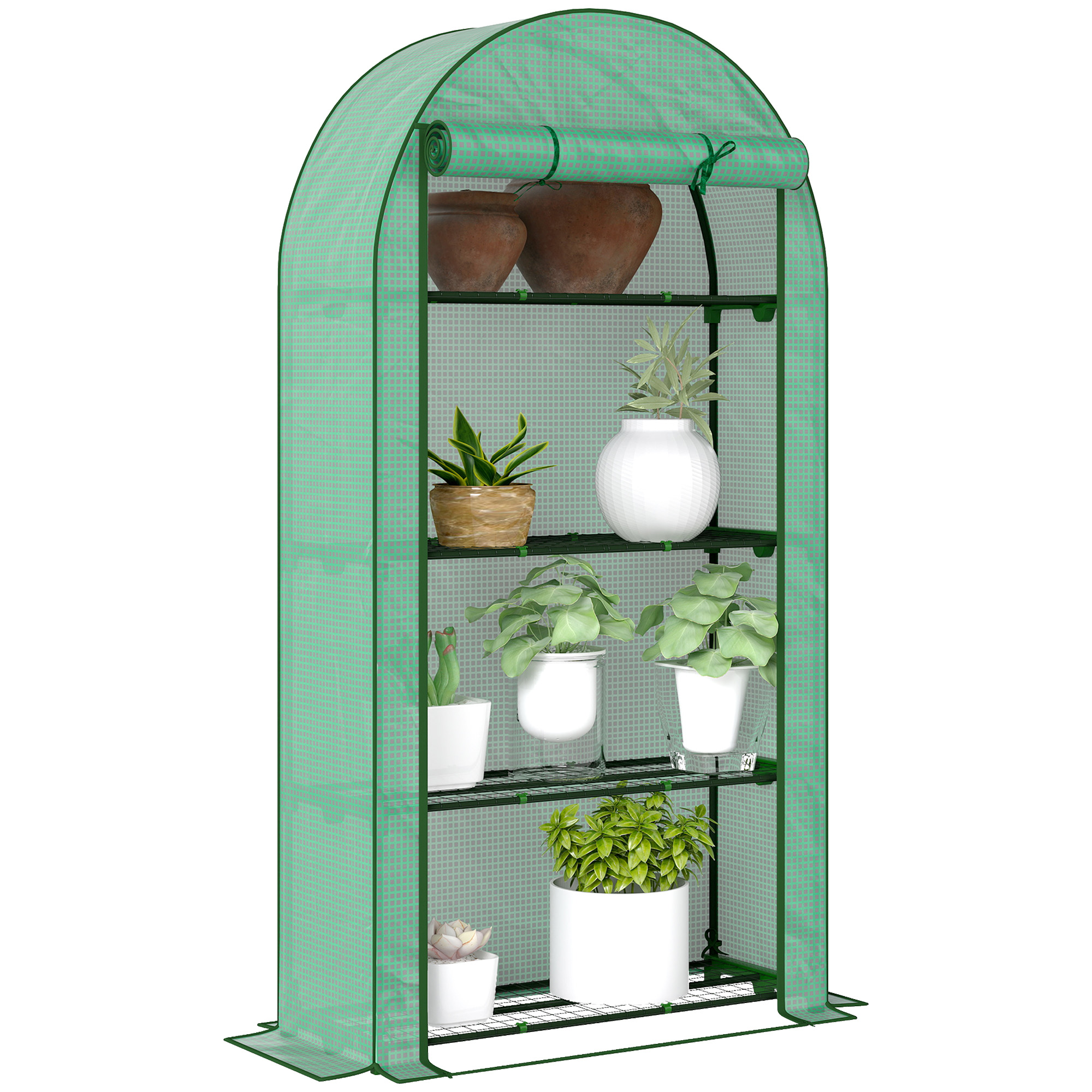 Outsunny Serra da Giardino con 4 Ripiani Porta Avvolgibile Copertura in PE e Telaio in Acciaio 105x45x160 cm Verde Aosom Italy