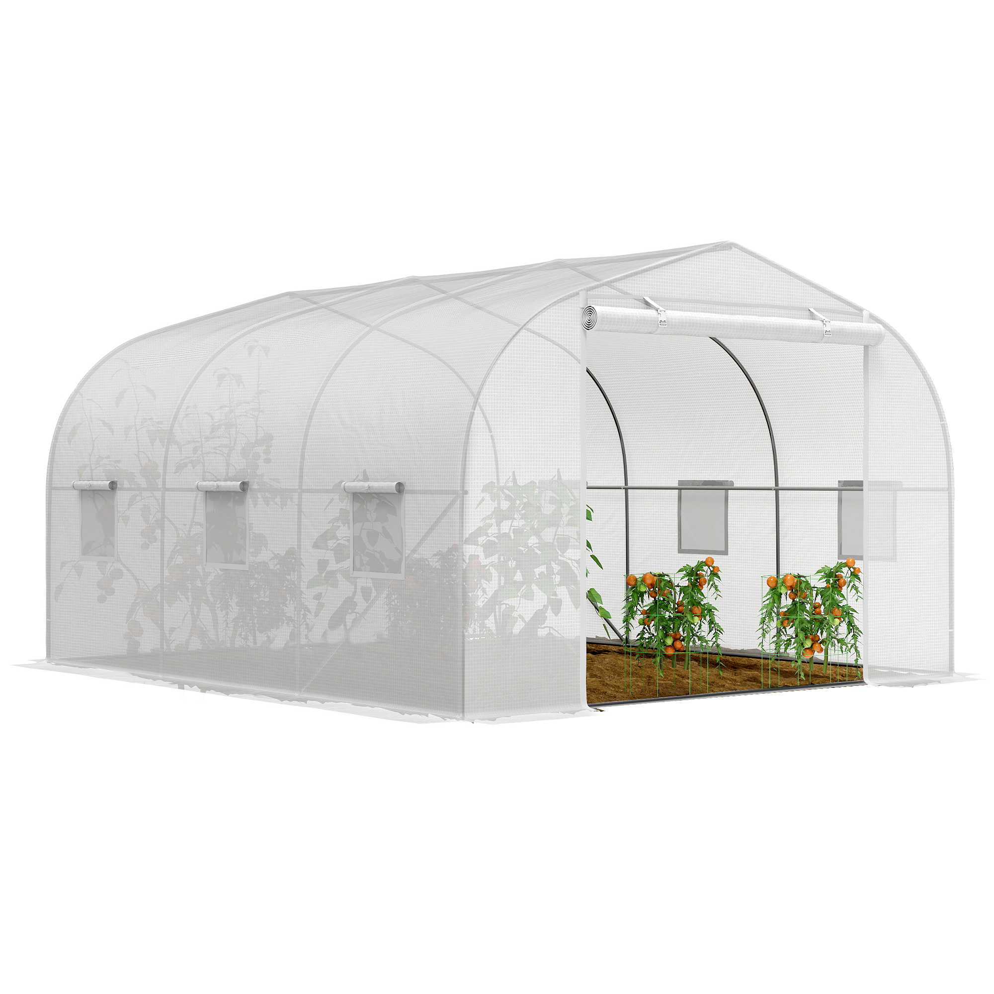 Outsunny Serra da Giardino con 6 Finestre e Porta a Rullo, in Acciaio e PE, 3.5x3x2 m, Bianco Aosom