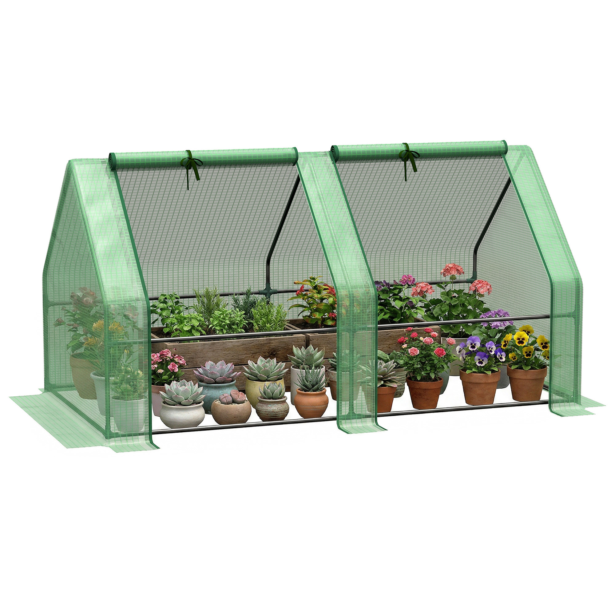 Outsunny Serra da Giardino con Copertura in PE Rinforzato e Telaio in Acciaio, 2 porte con cerniera avvolgibile, 180x90x90cm, Verde Aosom Italy Outsunny Serra da Giardino con Copertura in PE Rinforzato e Telaio in Acciaio, 2 porte con cerniera avvolgibile, 180x90x90cm, Verde Aosom Italy