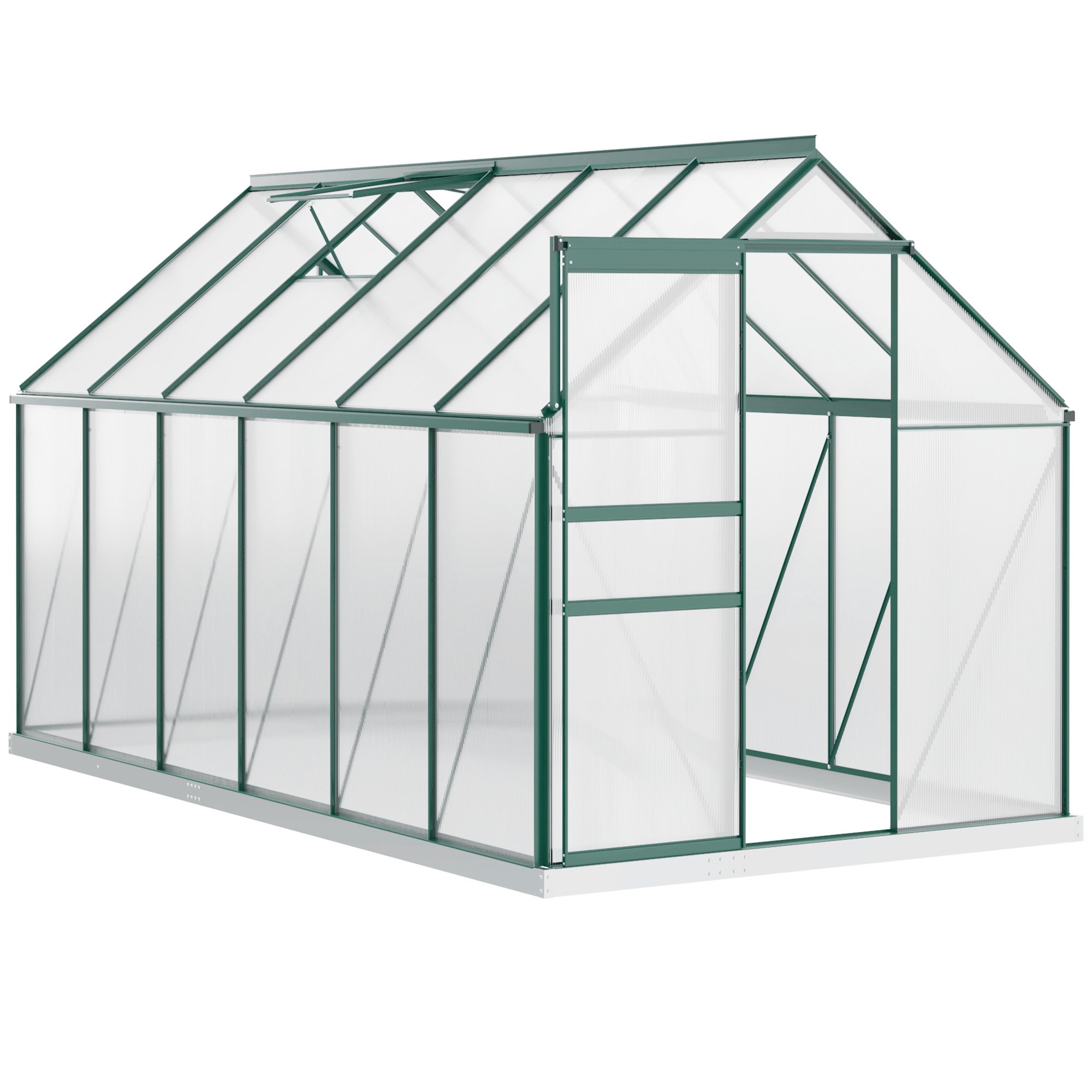 Outsunny Serra da Giardino con Finestra Apribile e Porta Scorrevole, in Policarbonato e Struttura in Alluminio, 190x375x199cm, Verde Aosom Italy