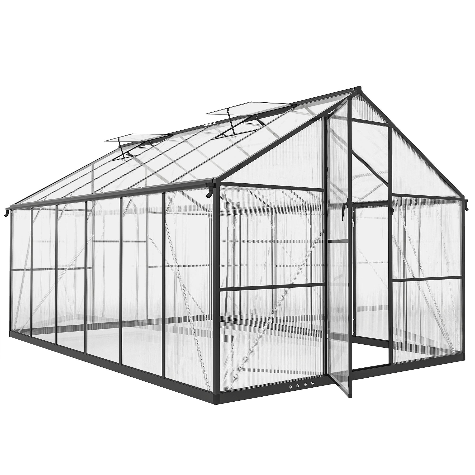 Outsunny Serra da Giardino con Finestre Superiori Regolabili, in Alluminio e Policarbonato, 363x247x205 cm, Nero Aosom Italy