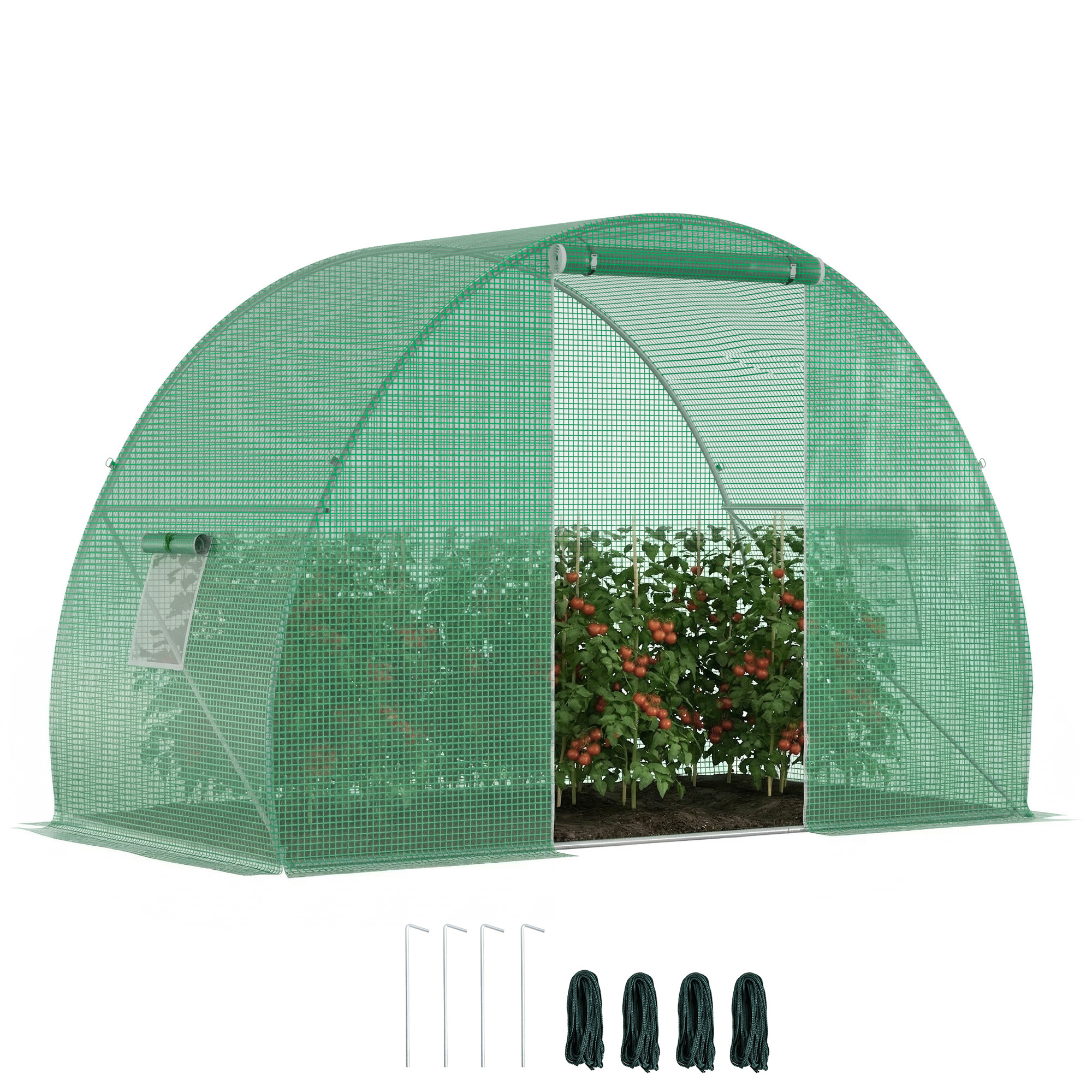 Outsunny Serra da Giardino con Porta Avvolgibile e Finestre, Copertura PE e Struttura in Acciaio, 150x300x200cm, Verde Aosom
