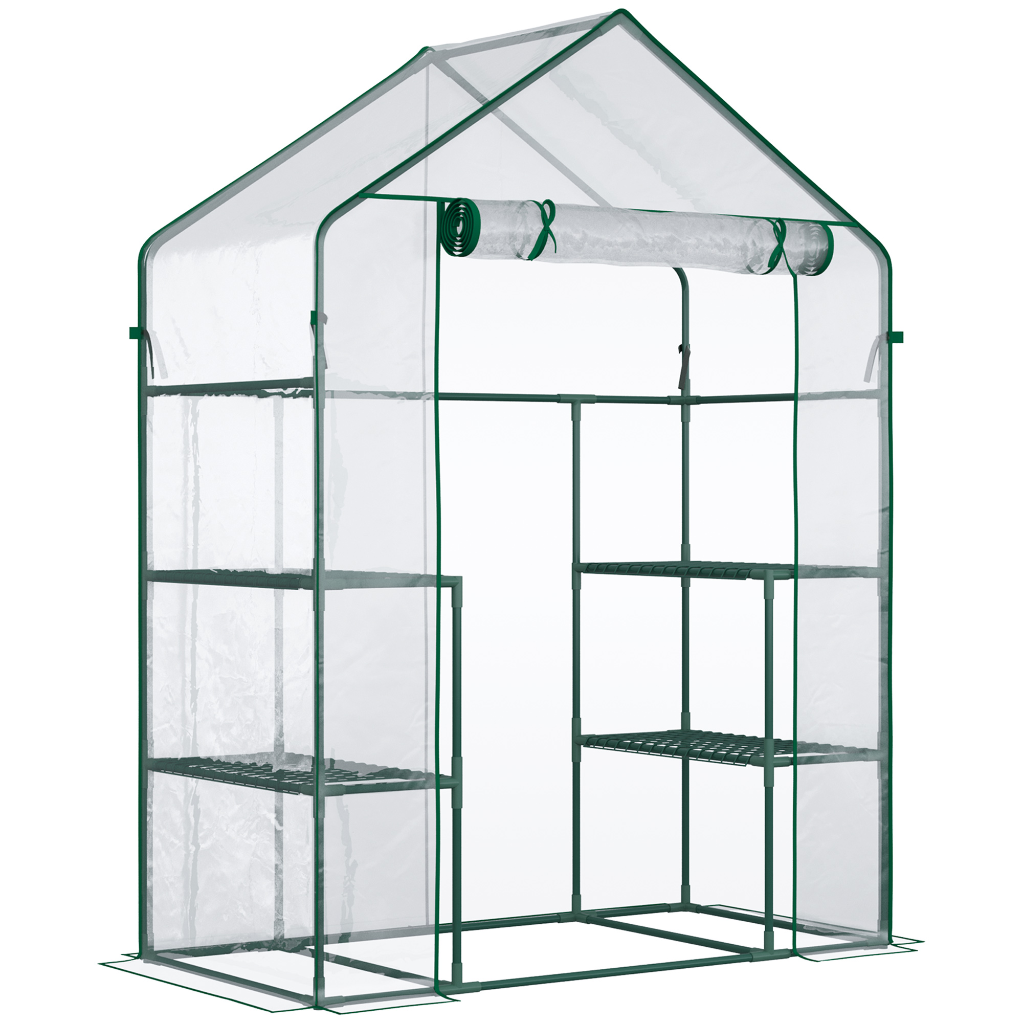 Outsunny Serra da Giardino con Porta avvolgibile, Mensole e Accessori Montaggio, in PE Impermeabile e Anti UV , 142x73x195cm, Verde Aosom Italy Outsunny Serra da Giardino con Porta avvolgibile, Mensole e Accessori Montaggio, in PE Impermeabile e Anti UV , 142x73x195cm, Verde Aosom Italy