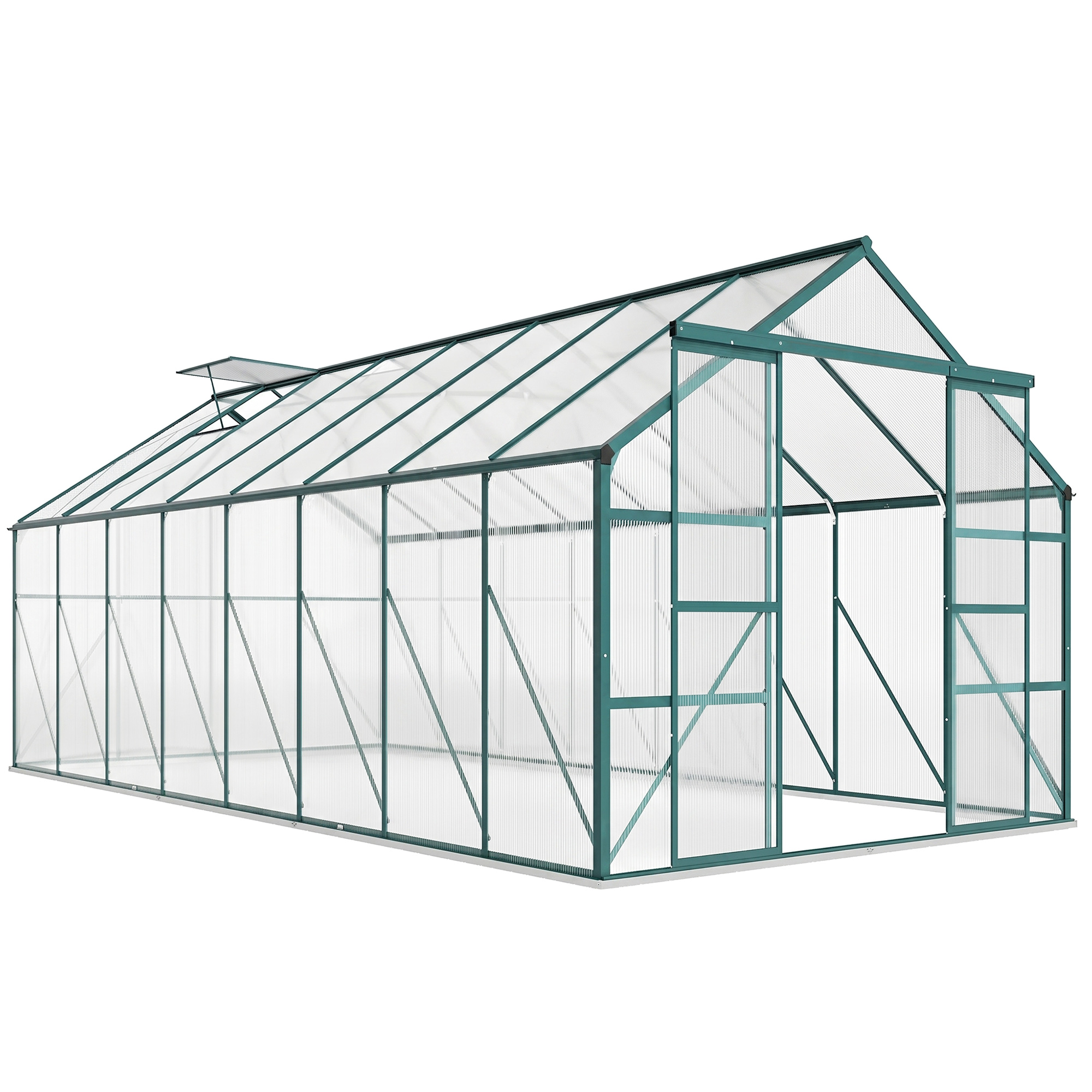 Outsunny Serra da Giardino con Porta scorrevole e Finestre regolabili a 5 livelli, in Metallo e Alluminio, 244x500x216cm, Verde Aosom Italy