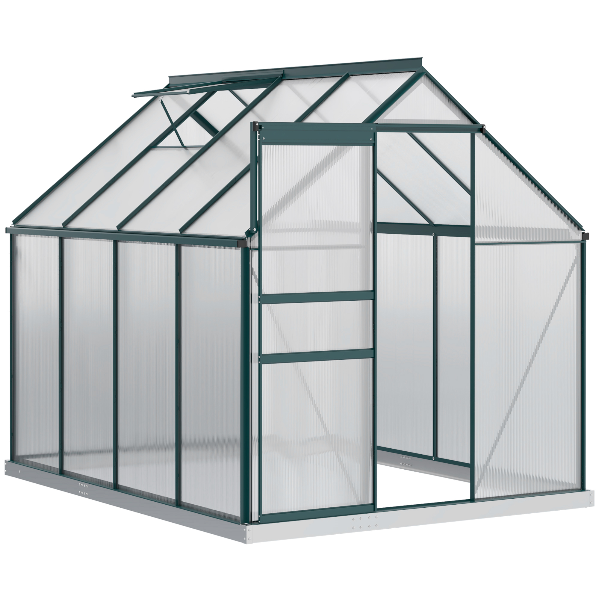 Outsunny Serra da Giardino con porta scorrevole, tetto inclinato con grondaie, in Metallo e Alluminio, Anti-UV, 190x253x199cm, Verde Aosom Italy