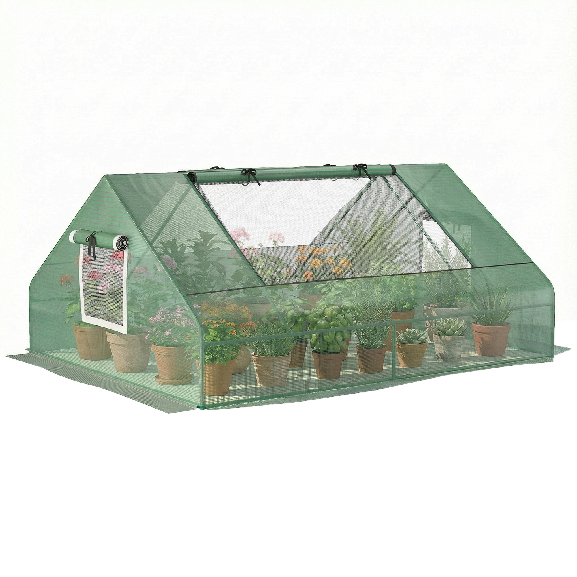 Outsunny Serra da Giardino con Porte Avvolgibili e Finestre a rete in Acciaio, con Rivestimento in PE, 180x140x80cm, Verde Aosom Italy