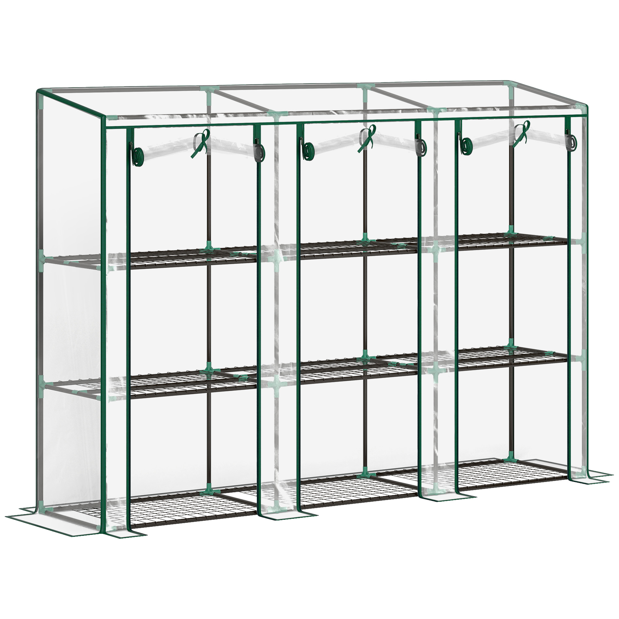 Outsunny Serra da giardino con ripiani a 3 livelli serra da balcone 3 porte avvolgibili con zip 215 x 46 x 151 cm verde