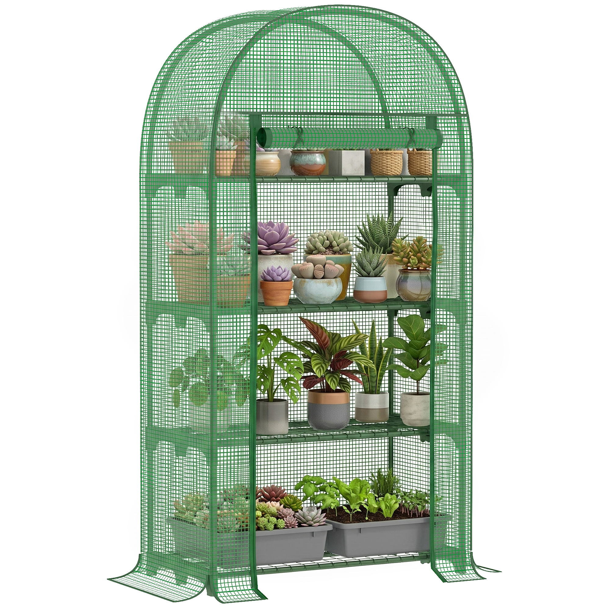 Outsunny Serra da Giardino con Ripiani in Metallo, Copertura in PE e Porta Avvolgibile, 80x49x160cm, Verde Aosom Italy