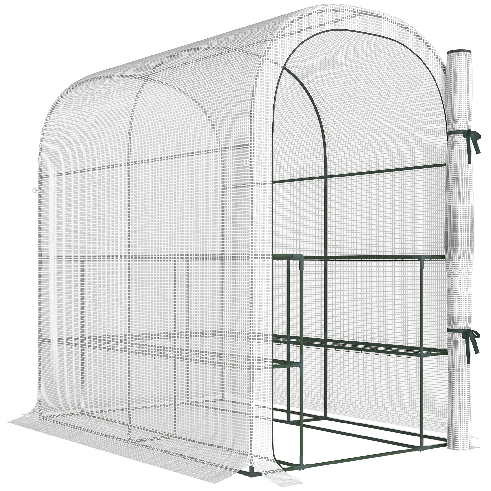 Outsunny Serra da Giardino con Scaffali a 2 Livelli e Porta Avvolgibile, in Acciaio e PE, 123x187x189 cm, Bianco Aosom Italy