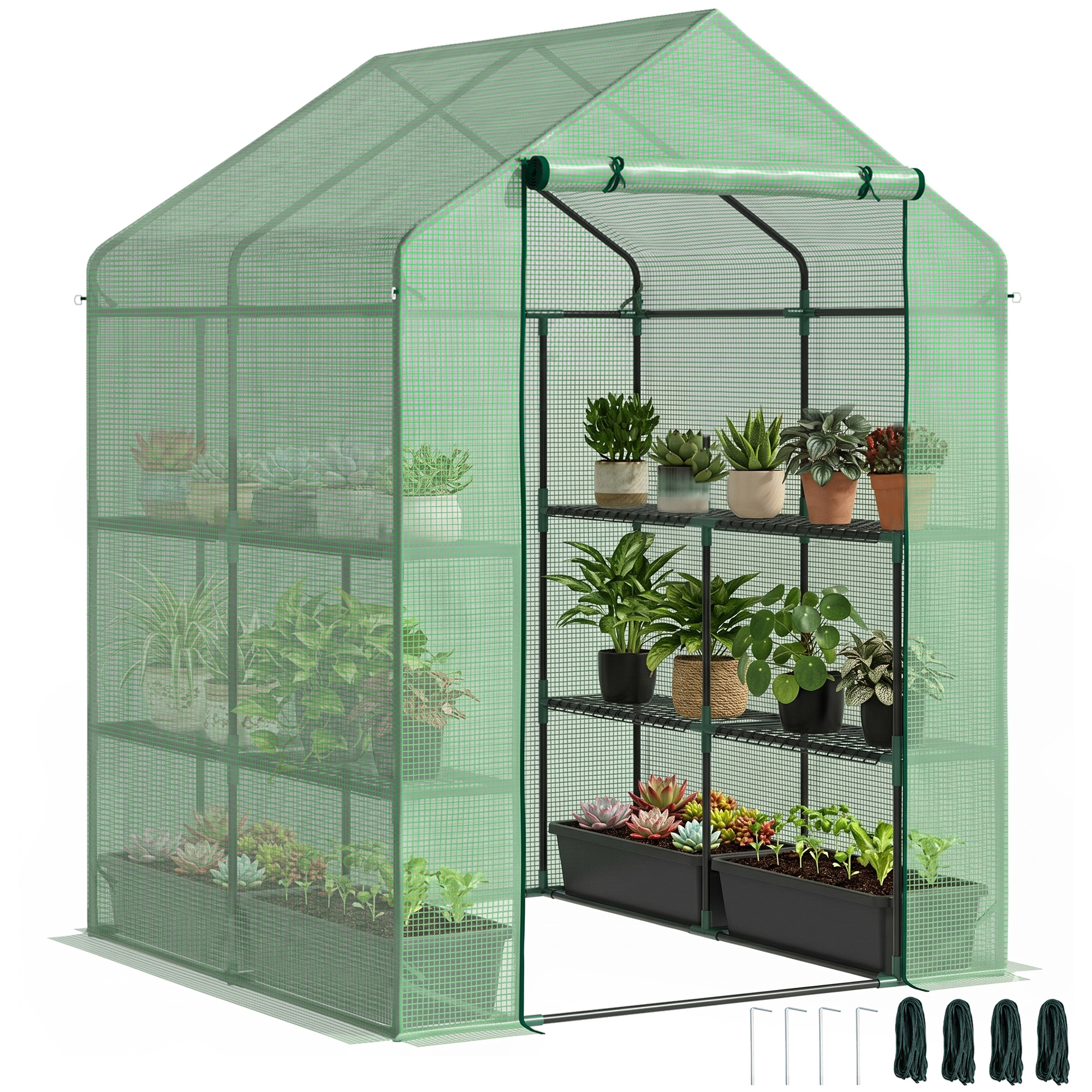 Outsunny Serra da Giardino con Scaffali, Copertura in PE e Porta Avvolgibile, Struttura in acciaio, Copertura in PE 143x138x190cm, Verde Aosom Italy Outsunny Serra da Giardino con Scaffali, Copertura in PE e Porta Avvolgibile, Struttura in acciaio, Copertura in PE 143x138x190cm, Verde Aosom Italy