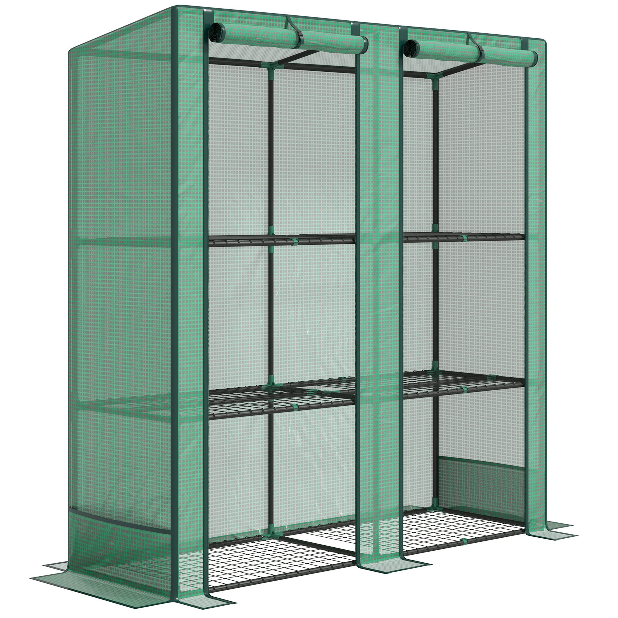 Outsunny Serra da giardino e balcone con ripiani metallici a 3 livelli, in PE e raggi UV, tetto inclinato e Telaio in acciaio,144x48x152cm, verde Aosom Italy