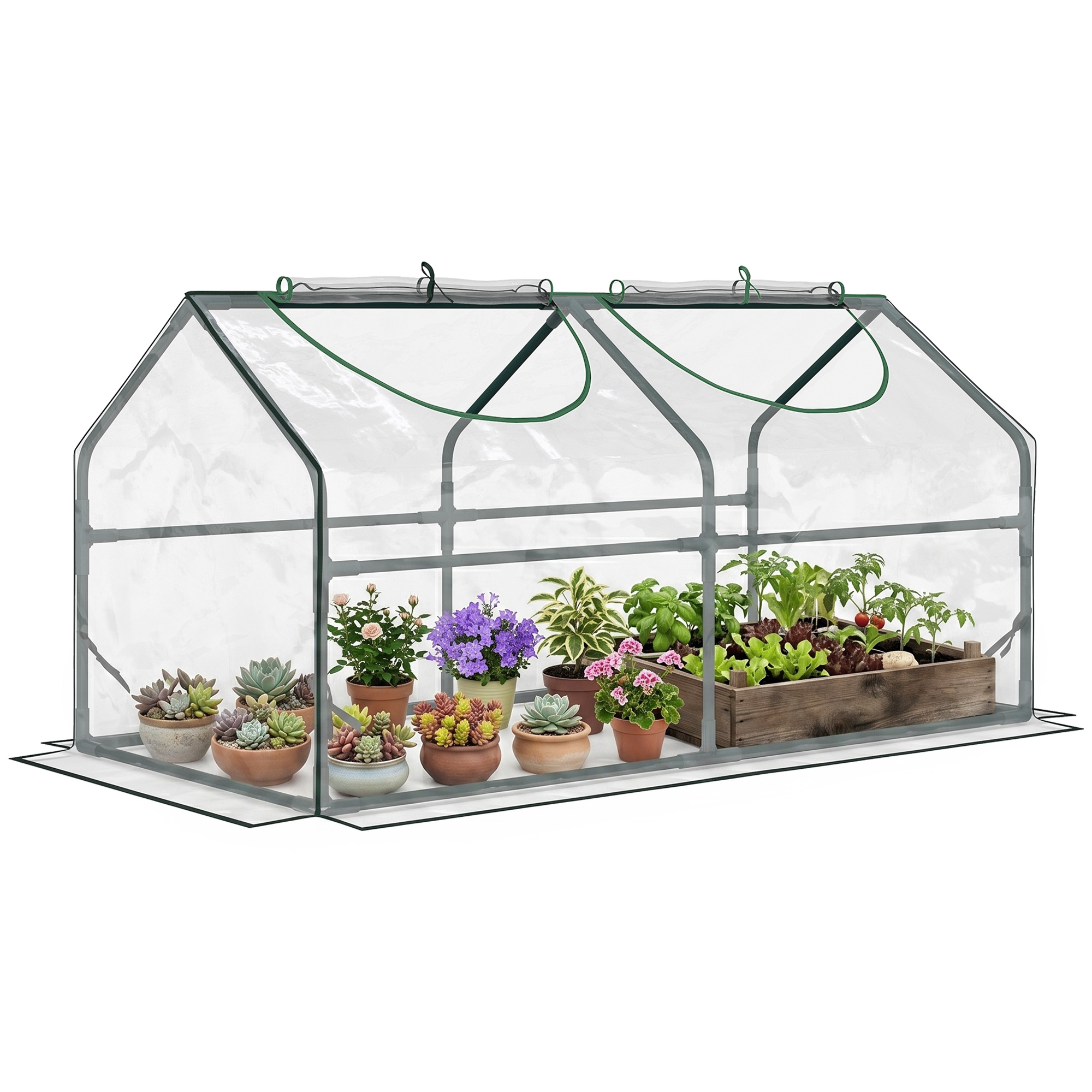 Outsunny Serra da Giardino in Acciaio con 2 Finestre Avvolgibili e Copertura PVC Anti-UV per Orto, 120x60x60cm, Trasparente Aosom Italy