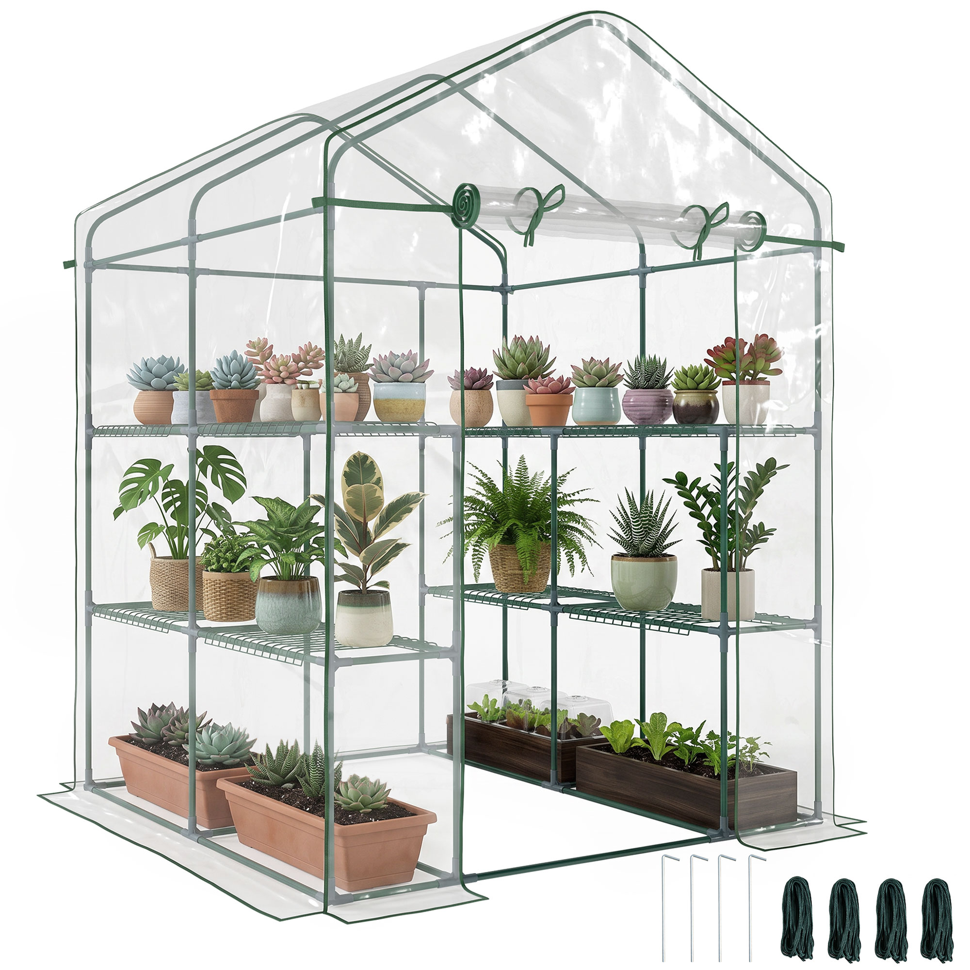 Outsunny Serra da Giardino in PVC Trasparente con cerniera e Ripiani, Serra da Balcone con Scaffali per Piante Orto,1.43 x 1.43 x 1.95m Aosom Italy