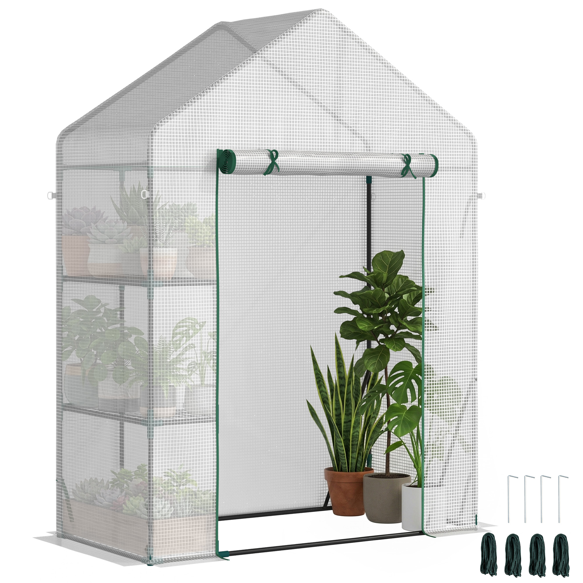 Outsunny Serra da Giardino per Esterni con 2 Scaffali, Porta Avvolgibile, 143x73x195cm, Bianco Aosom Outsunny Serra da Giardino per Esterni con 2 Scaffali, Porta Avvolgibile, 143x73x195cm, Bianco Aosom