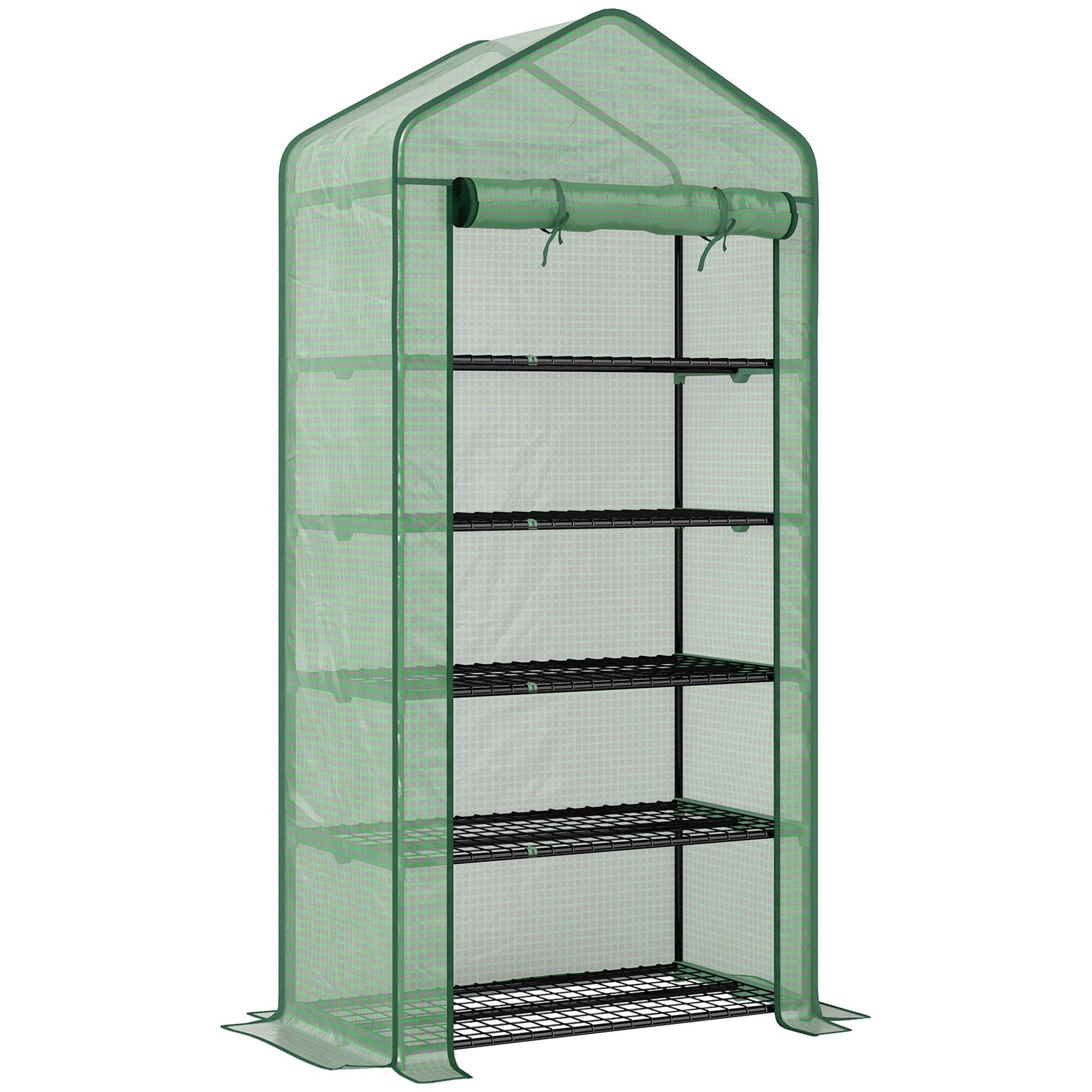 Outsunny Serra da Giardino per Orto a 5 Livelli con Ingresso Avvolgibile e telo in PE, in Acciaio e Polietilene, 90x49x193 cm, Verde Aosom Italy