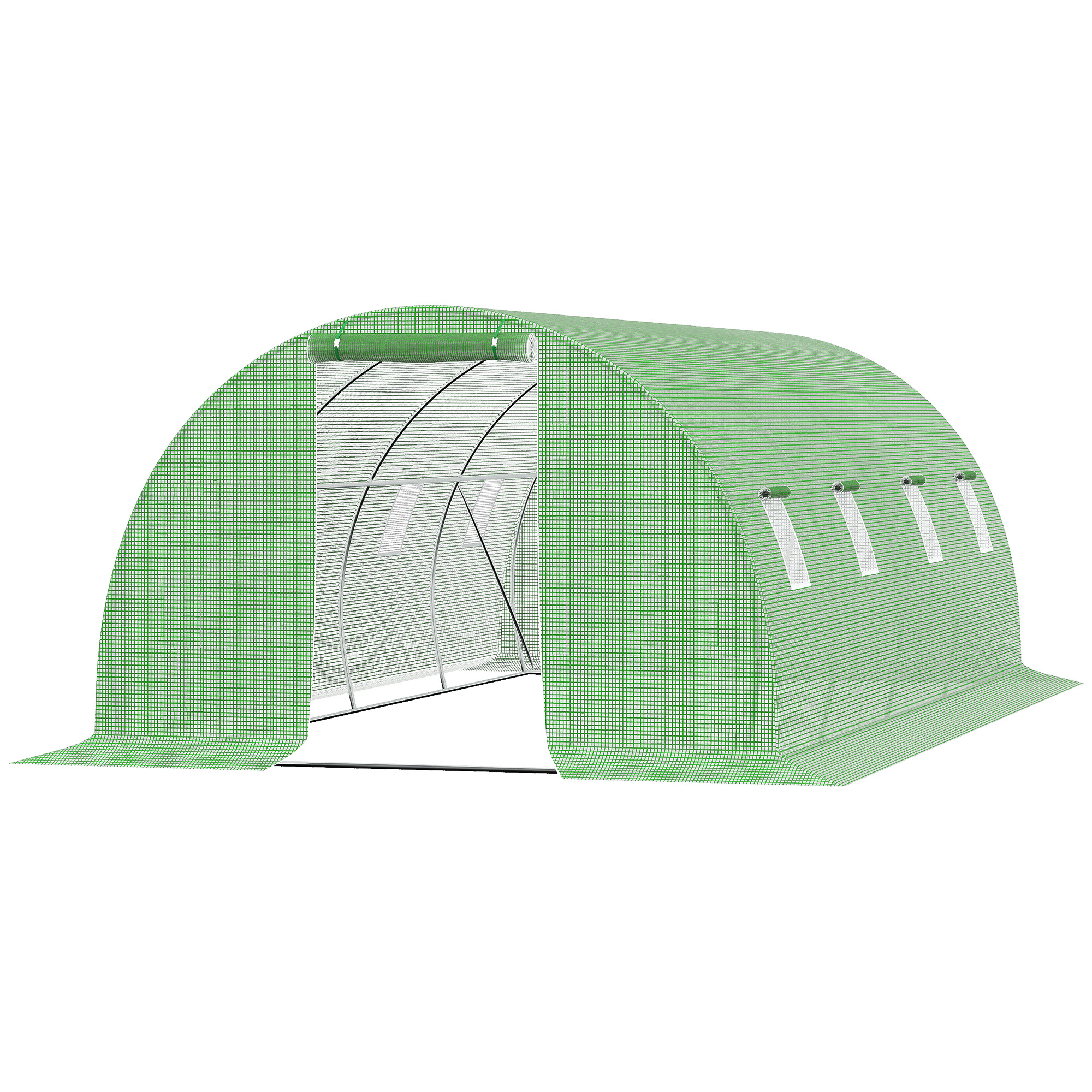 Outsunny Serra da Giardino Tunnel 18 m² dim. 6L x 3l x 2H m - 8 Finestre, Porta con Zip Avvolgibile - Telaio Tubolare in Acciaio Zincato, Copertura PE Alta Densità Verde