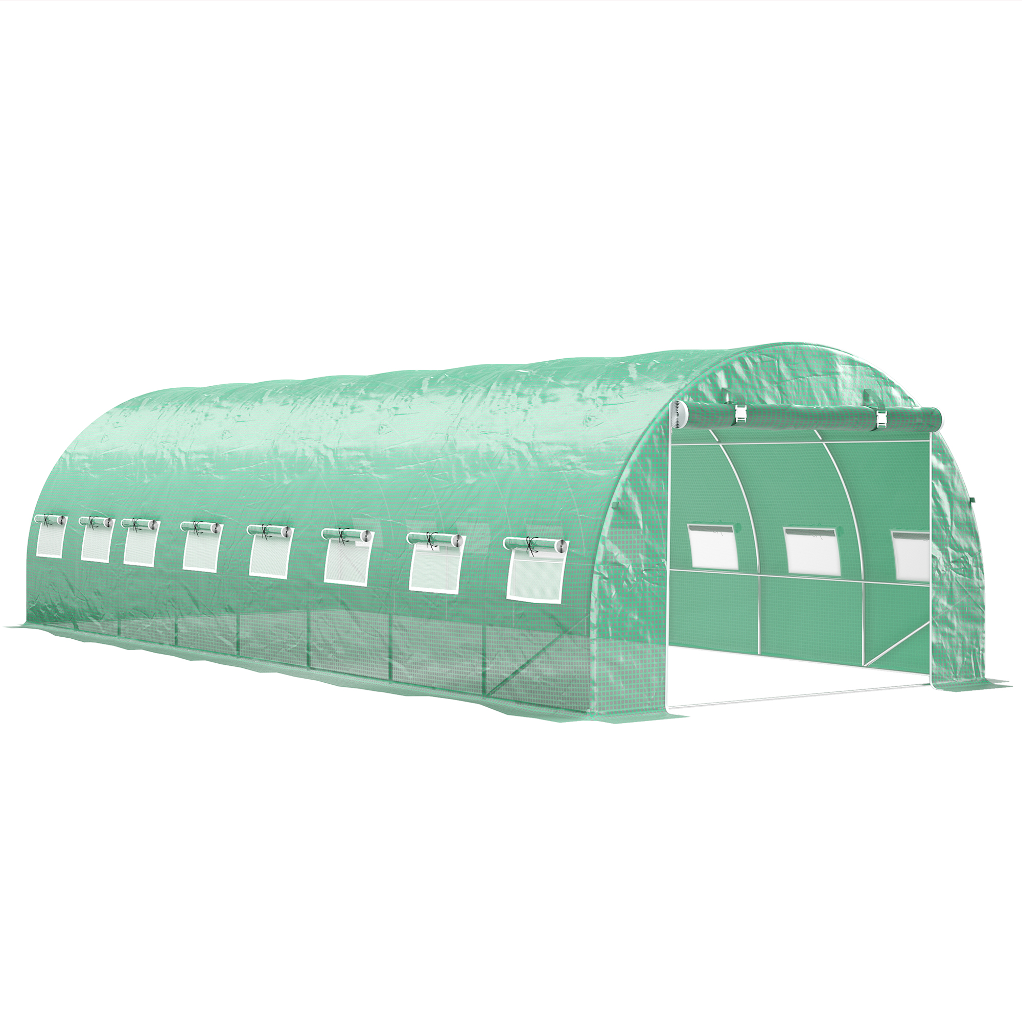 Outsunny Serra da giardino tunnel 24m² 8L x 3l x 2H m - 16 finestre, Porta con zip avvolgibile acciaio zincato, telo PE, Verde Outsunny Serra da giardino tunnel 24m² 8L x 3l x 2H m - 16 finestre, Porta con zip avvolgibile acciaio zincato, telo PE, Verde