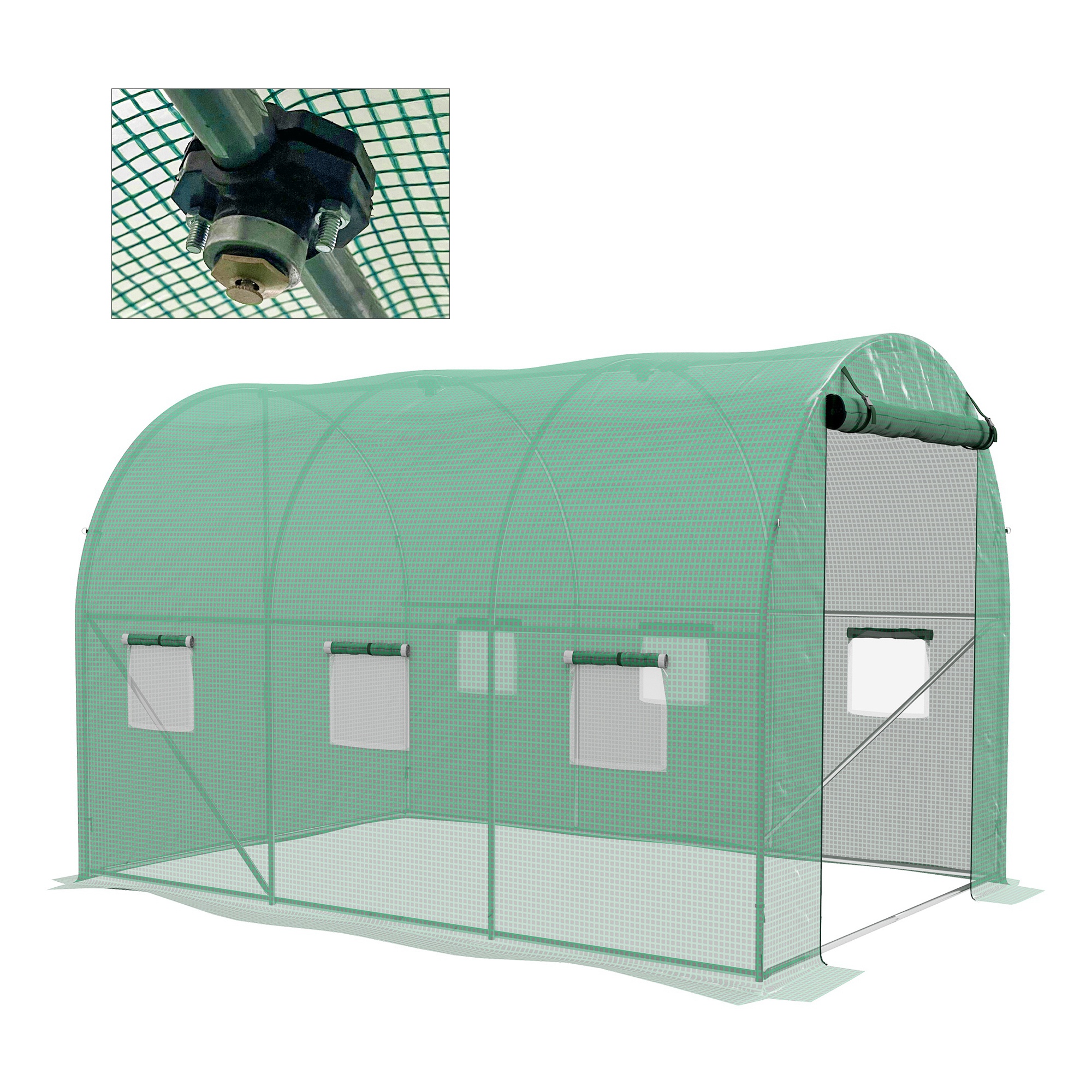 Outsunny Serra da Giardino Tunnel 6 m² con sistema di irrigazione integrato, 3L x 2l m 6 finestre Porta avvolgibile Verde