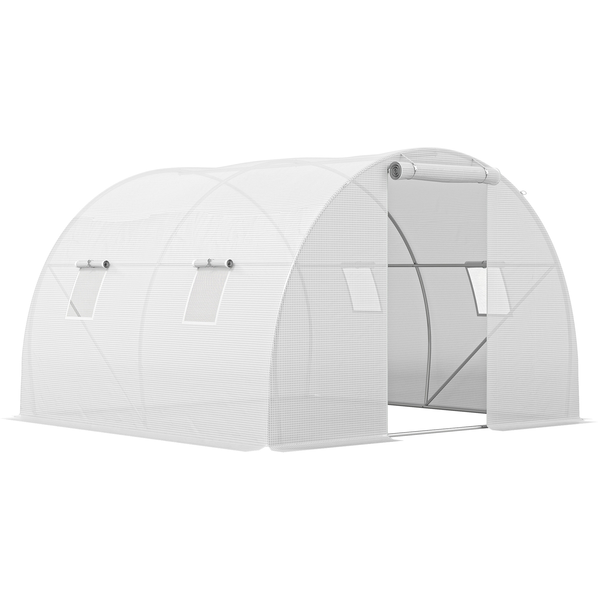 Outsunny Serra da giardino tunnel 9 m² 4 finestre, porta avvolgibile con zip telaio acciaio galvanizzato, telo PE 3 x 3 x 2 m bianco Aosom Italy