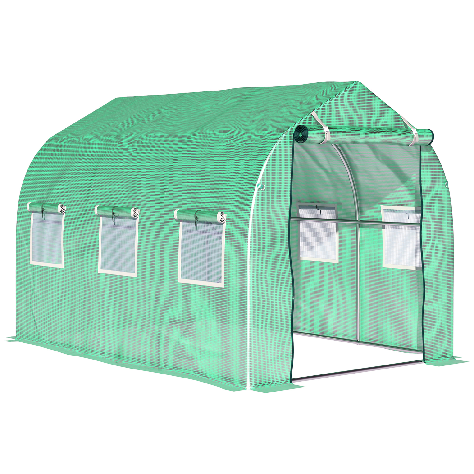 Outsunny Serra da giardino tunnel serre tunnel 6 m² con 6 finestre porta a zip tela PE struttura ferro zincato verde Outsunny Serra da giardino tunnel serre tunnel 6 m² con 6 finestre porta a zip tela PE struttura ferro zincato verde